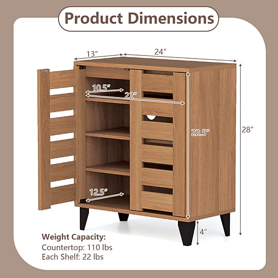 Hivvago 4-Tier Farmhouse Shoe Organizer with Louvered Door