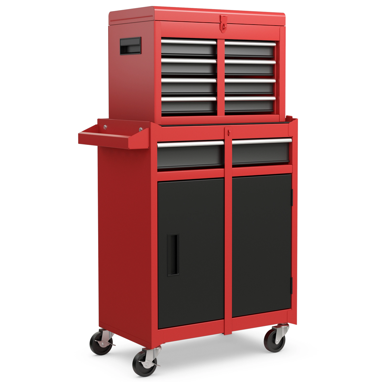 SUGIFT 2-in-1 Steel Tool Chest and Cabinet with 5 Sliding Drawers 220.5-lb Capacity Black & Red