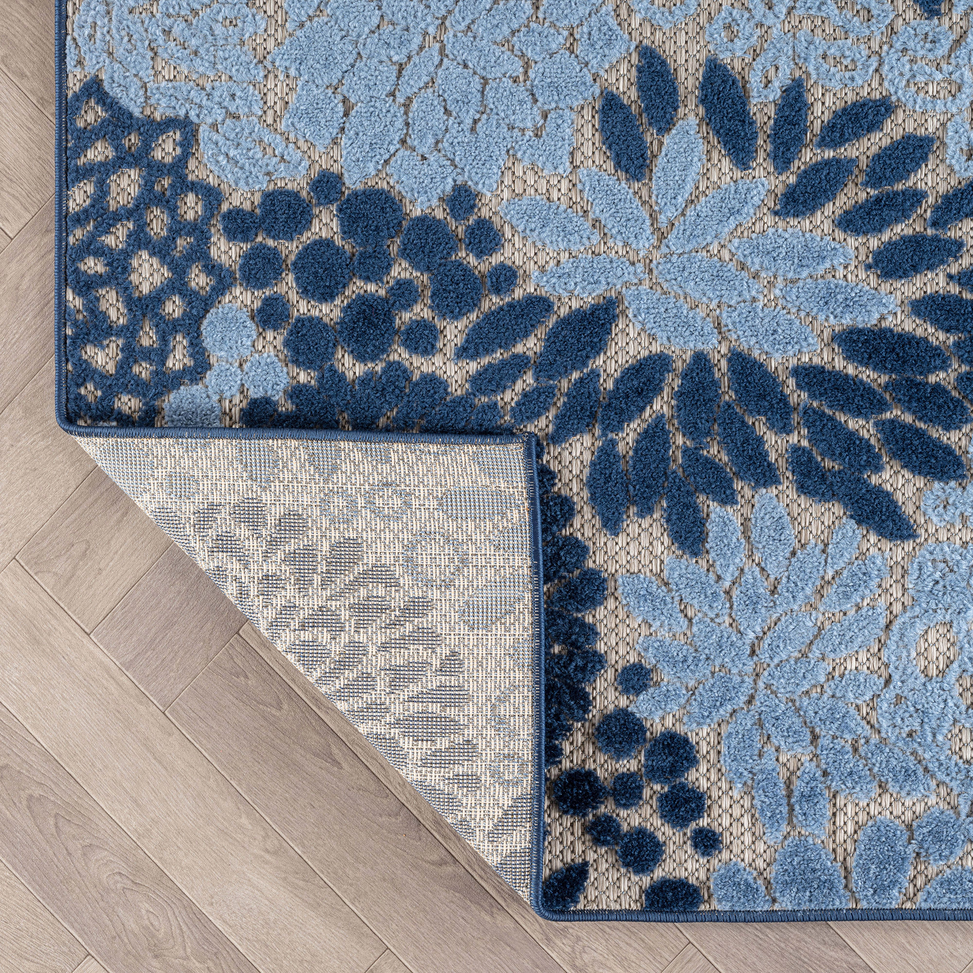 World Rug Gallery Indoor/Outdoor High-Low Textured Area Rug, Floral Beige/Multi, Easy-Clean Patio
