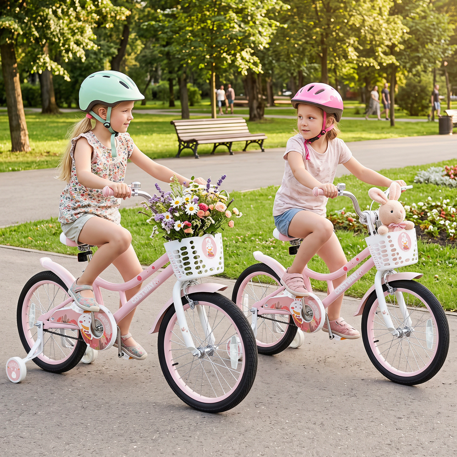 LJG 18 Inch Girl Bike with Basket Detachable Training Wheels for 4-8 Years Old