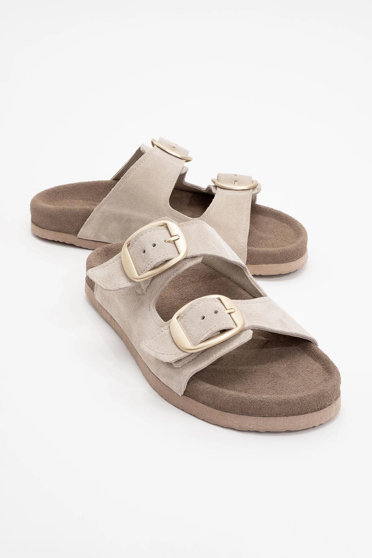 Forever & Always Womens Ovesta Soft Footbed Leather Slide Sandal