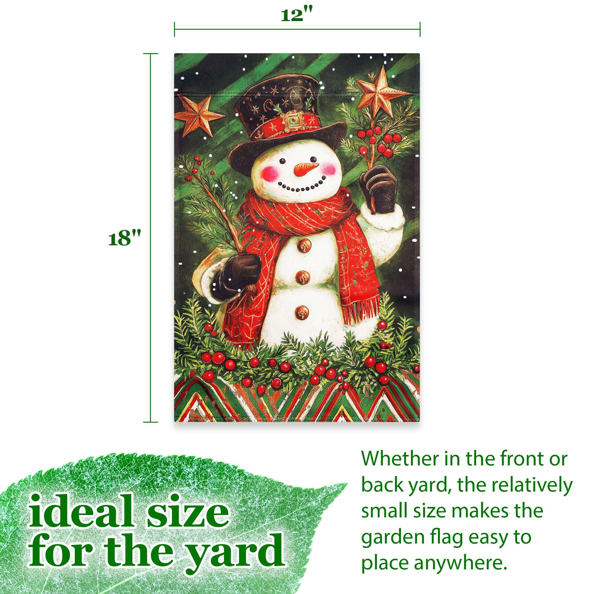 G128 Red Scarf Snowman Holly Garden Flag 12x18 Double-Sided Christmas Yard Decoration