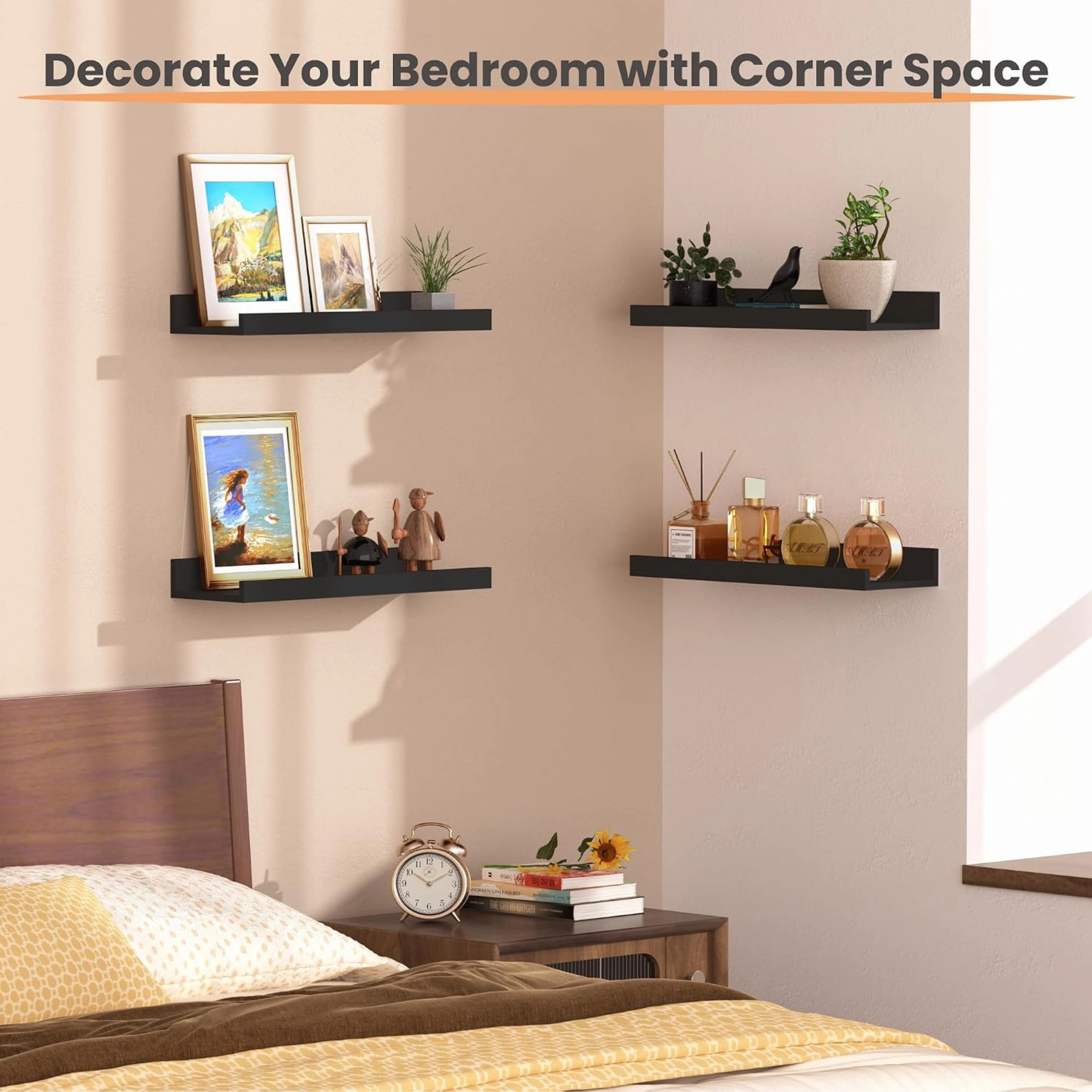 Stock Preferred Pack of 6 15.7 Inch Wood Floating Wall Shelves for Storage and Display