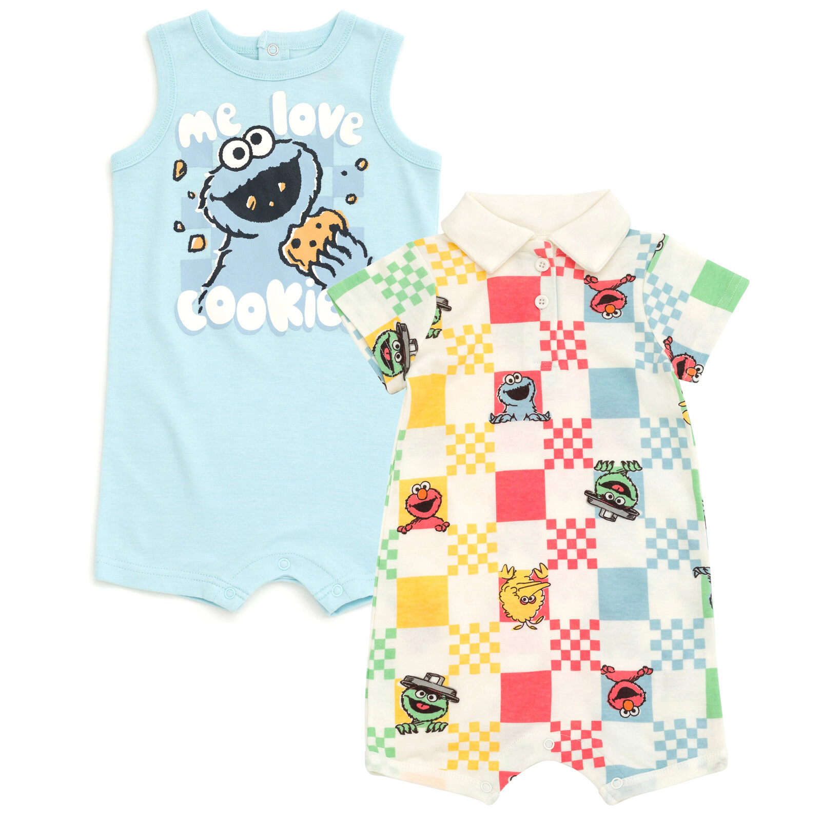 Sesame Street Baby Boys' 2-Pack One Piece Rompers