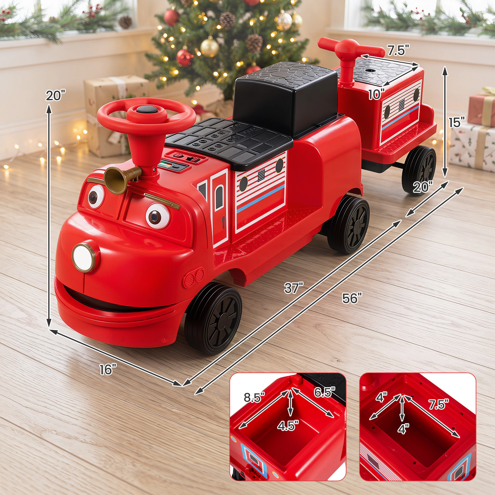 Costway 12V Battery Powered Ride on Train, Trackless Kids Toy with Storage Space
