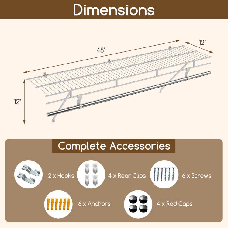 Hivvago Closet Shelves Wall Mounted with Ventilated Metal Wire Shelving Kit