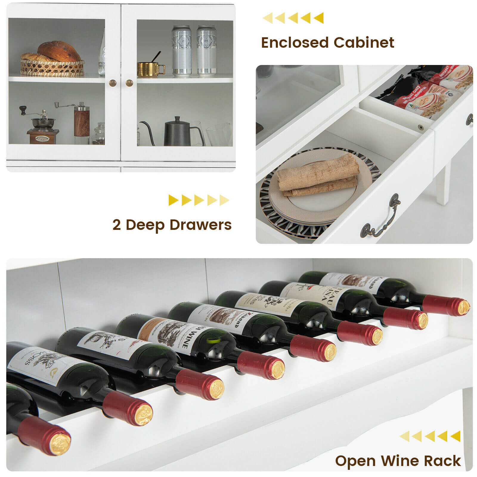 Glintex 50-Inch Sideboard with Tempered Glass Doors and Open Wine Rack, White