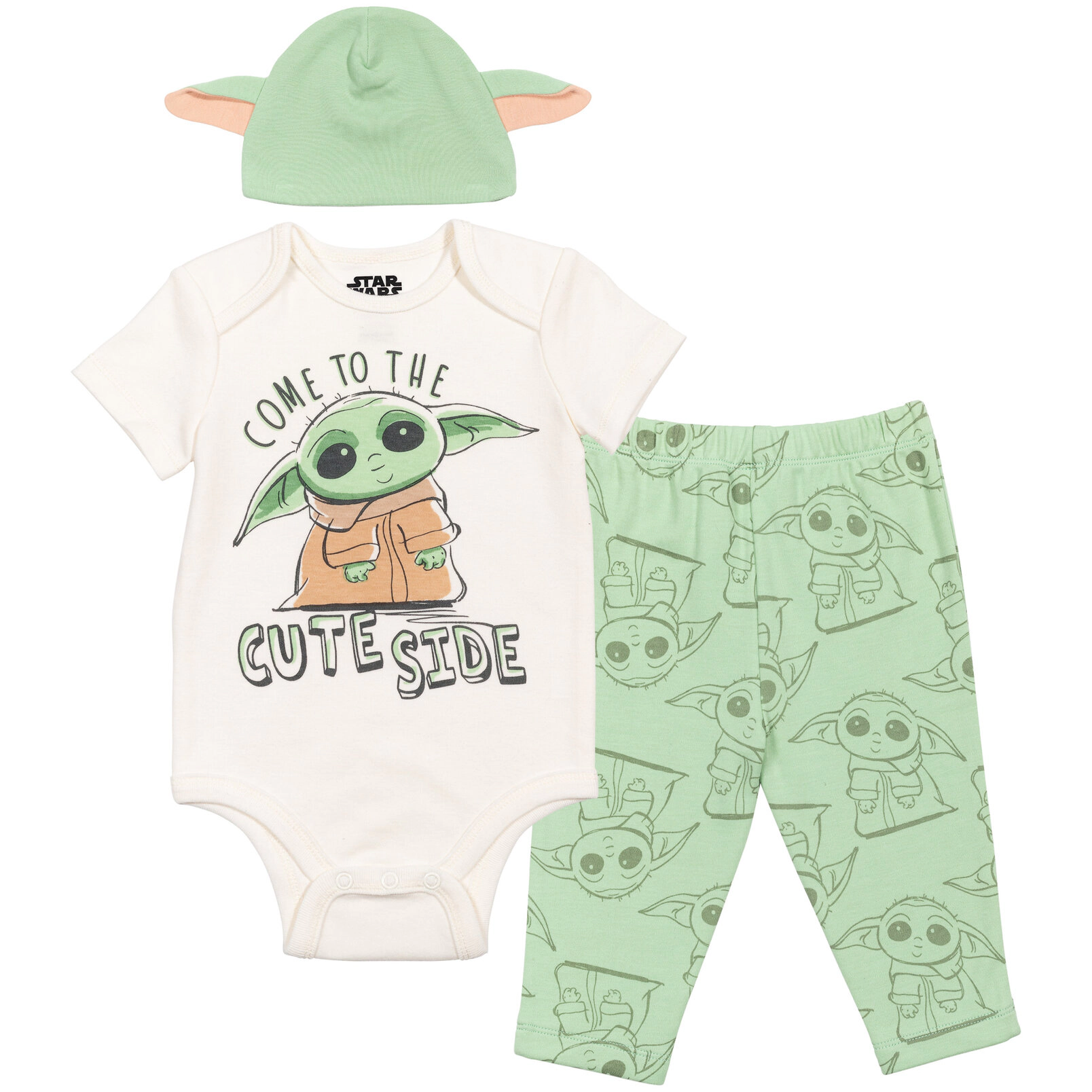 Star Wars The Mandalorian Grogu Baby Cosplay 3-Piece Bodysuit and Pants Set