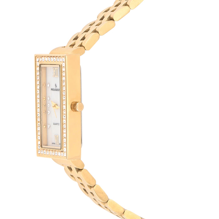 Peugeot Women's 35x20mm MOP Crystal Bezel Watch with Stainless Steel Bracelet