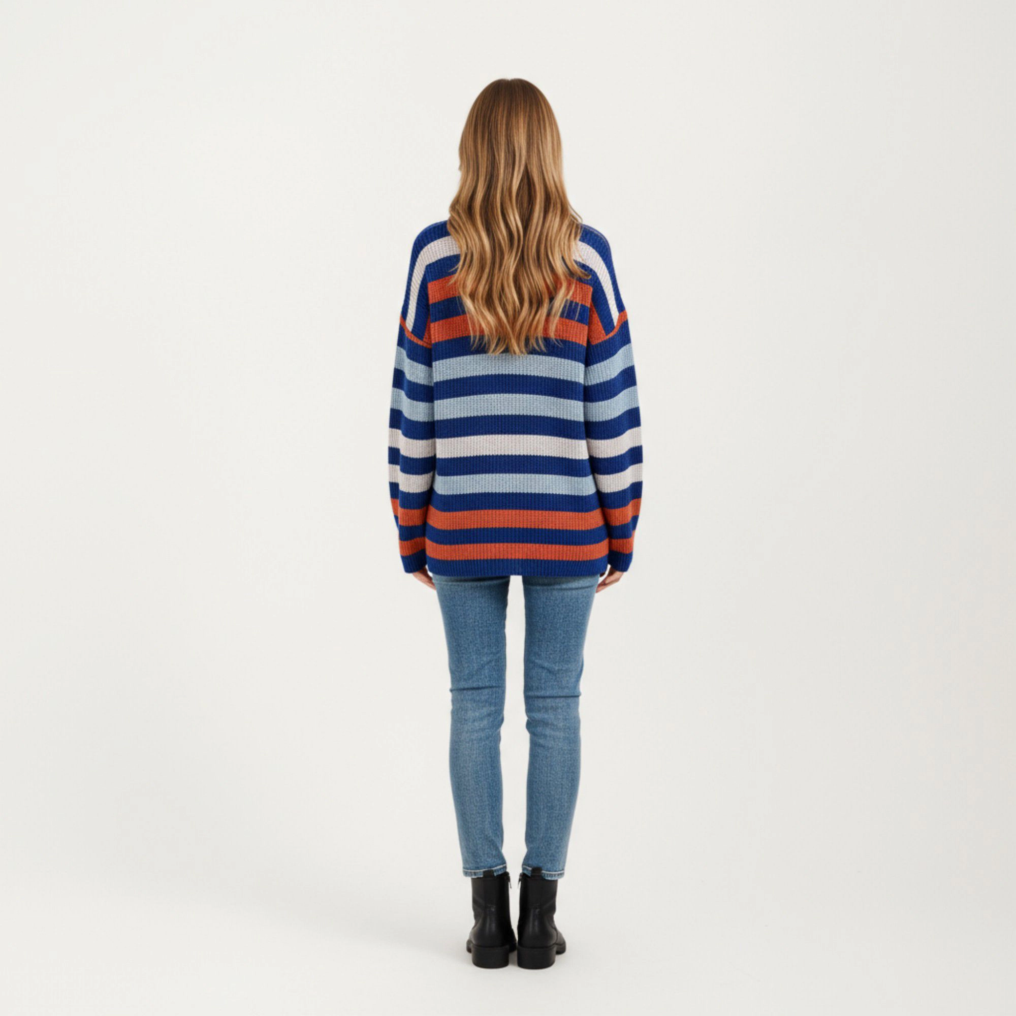 Anna-Kaci Women's Wide Striped Crew Neck Relaxed Fit Long Sleeve Knit Sweater