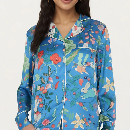 Anna-Kaci Women's 2-Piece Long Sleeve Button Front Pajama Set with Botanical Animal Print and Soft Silky Fabric