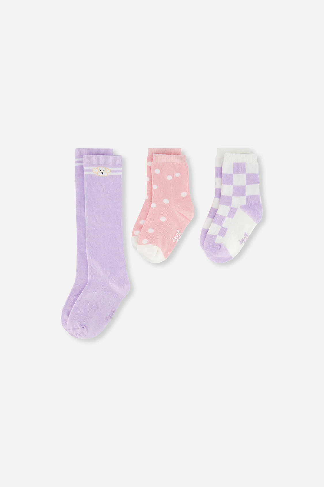 Deux par Girls Poodle, Polka Dot & Checkered Socks (3 Pairs)