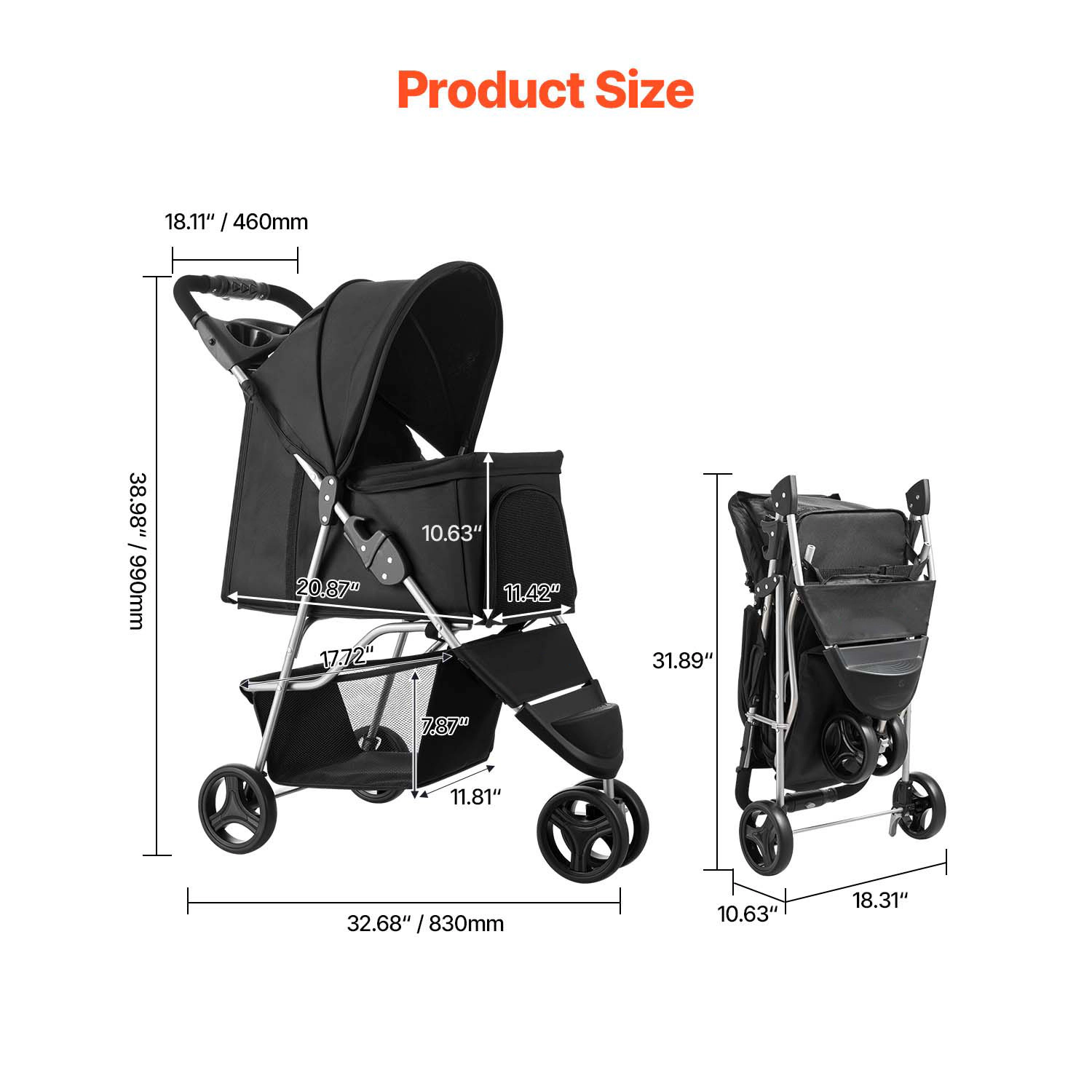 HONGGE Pet Stroller Wheels Dog with Weight Capacity Portable Carrier Mesh Windows for