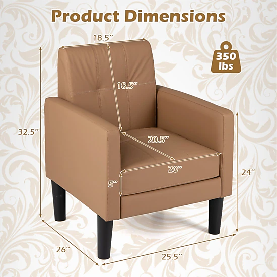 Hivvago Set Of 2 Pu Leather Modern Accent Chair With Removable Seat Cushion