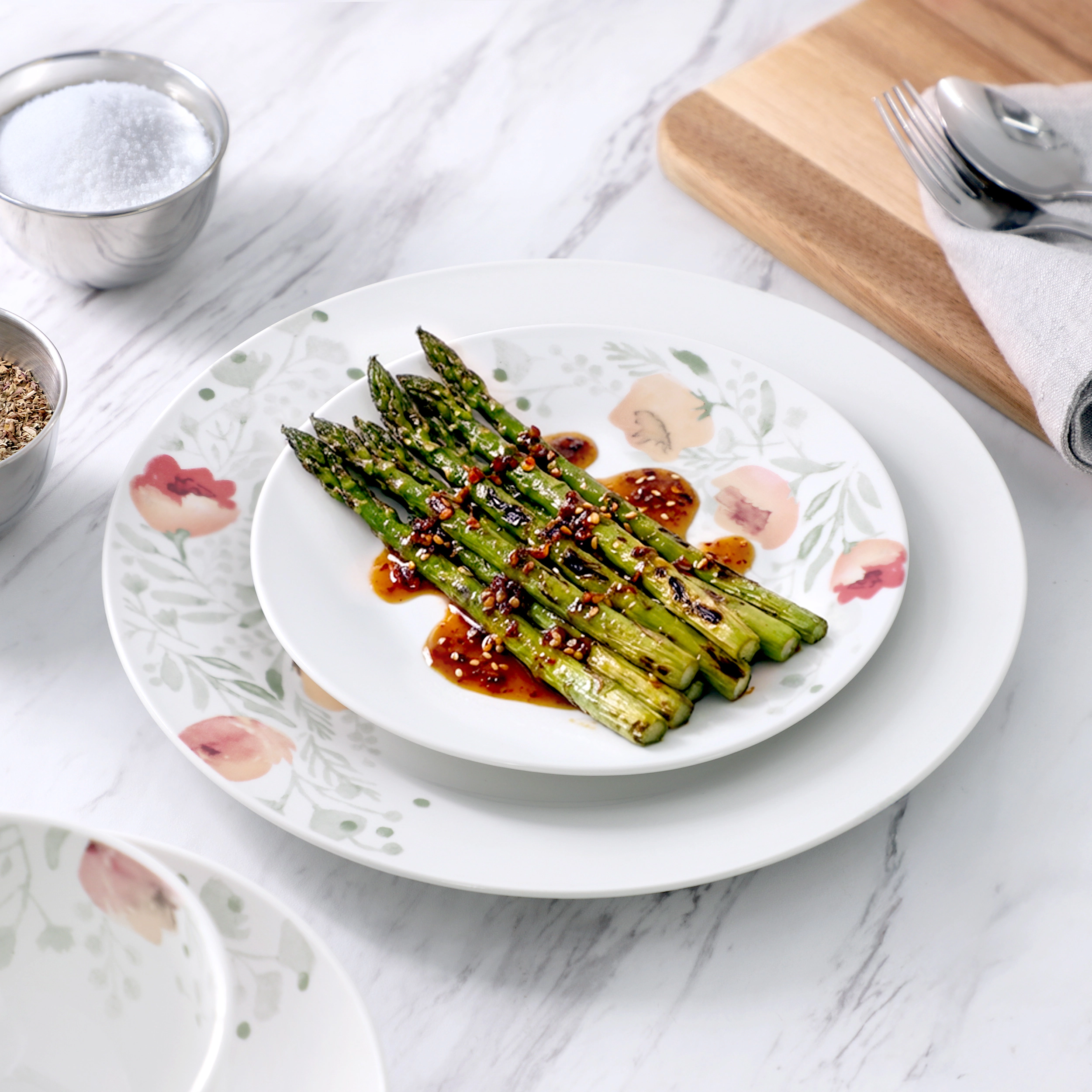 Elama Poppy Piece Porcelain Double Bowl Dinnerware Set