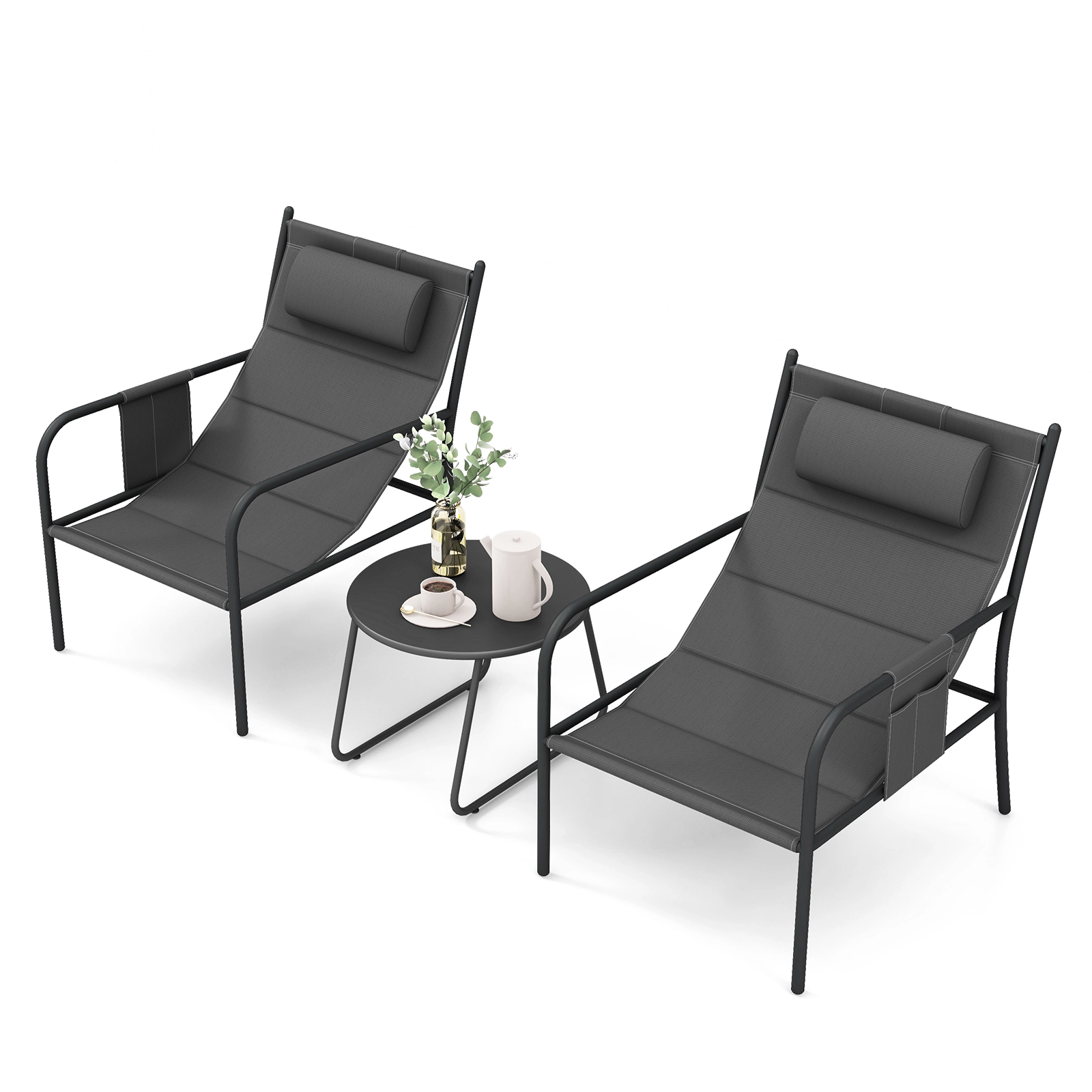 LJG 3 Piece Outdoor Bistro Set Patio Metal Chair and Coffee Table Set
