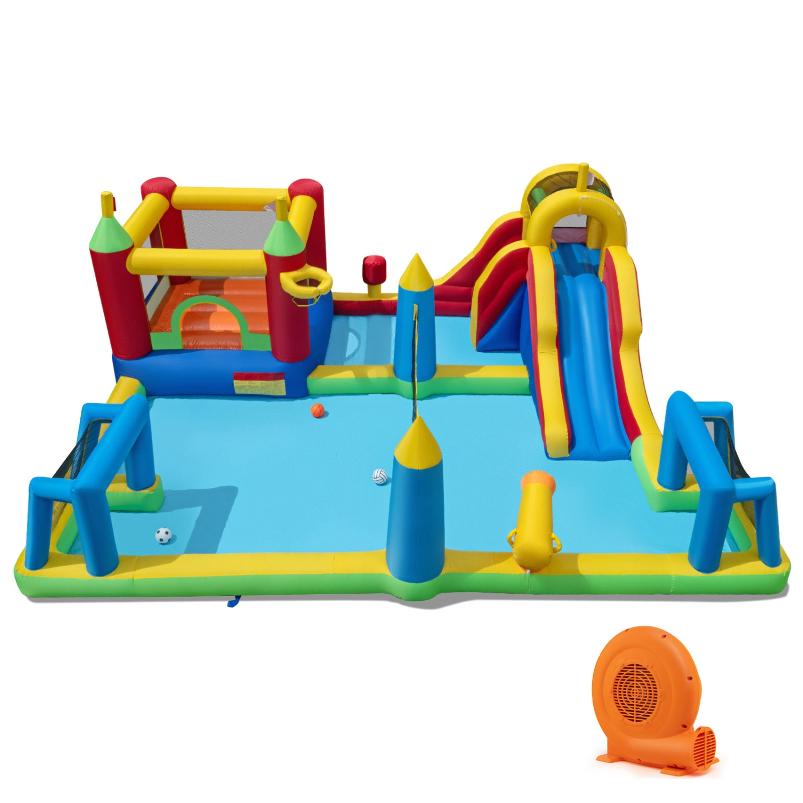 SUGIFT 9-in-1 200-lb Capacity Inflatable Bounce House Water Slide with Volleyball Net and 750W Blower