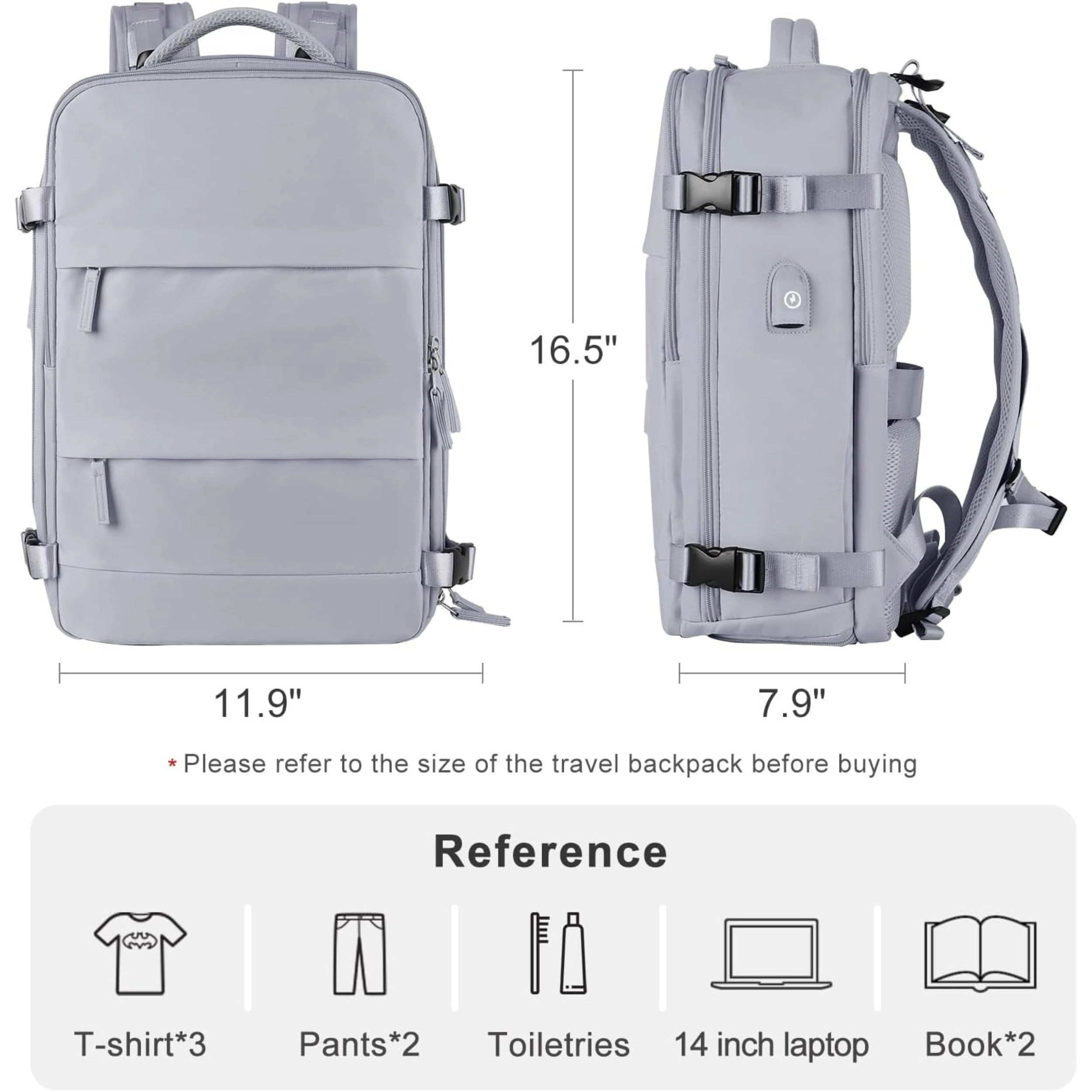 SS Design Travel Backpack for Women Men Airline Approved Waterproof Carry On Daypack