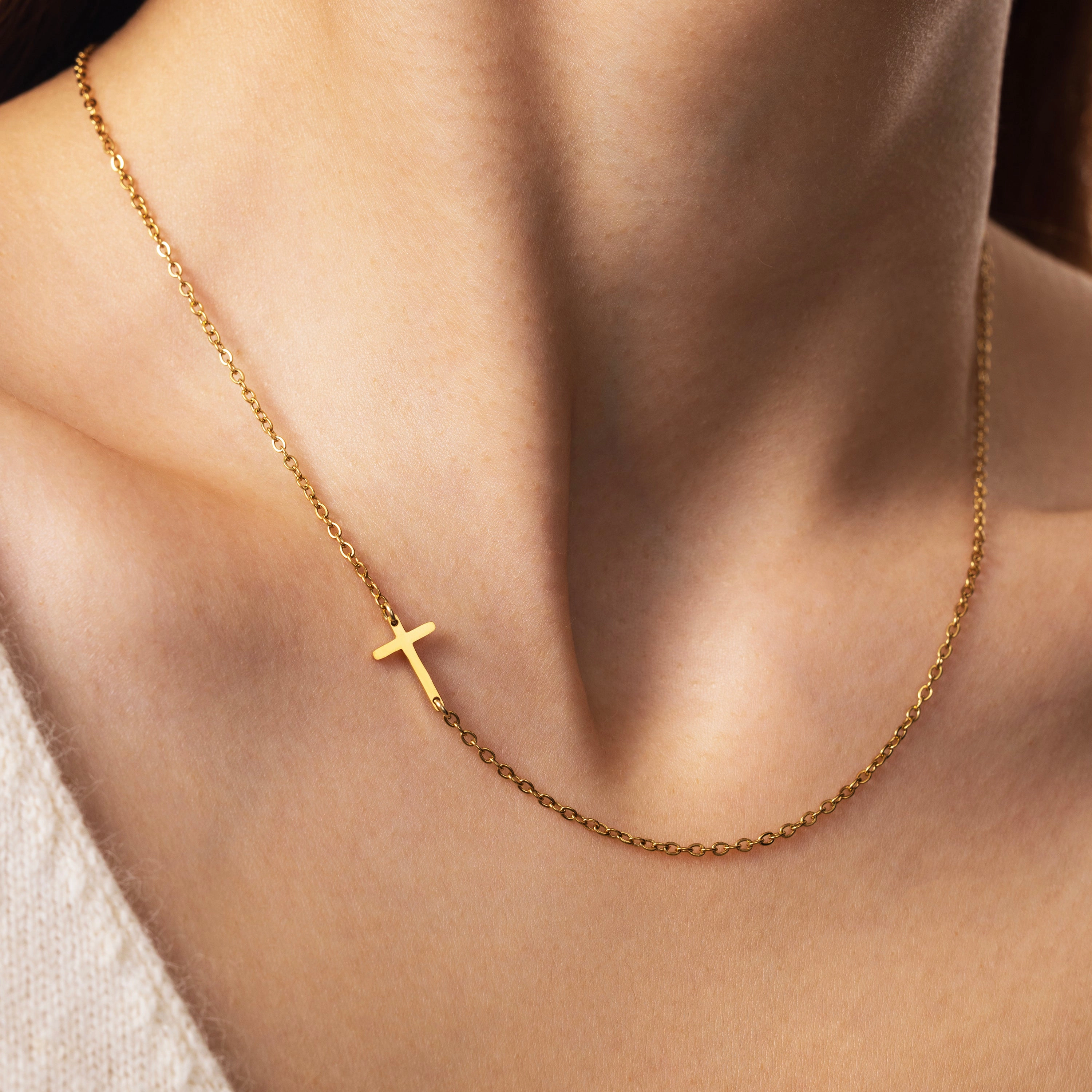 Mint & Lily Women's Dainty Sideways Cross Necklace