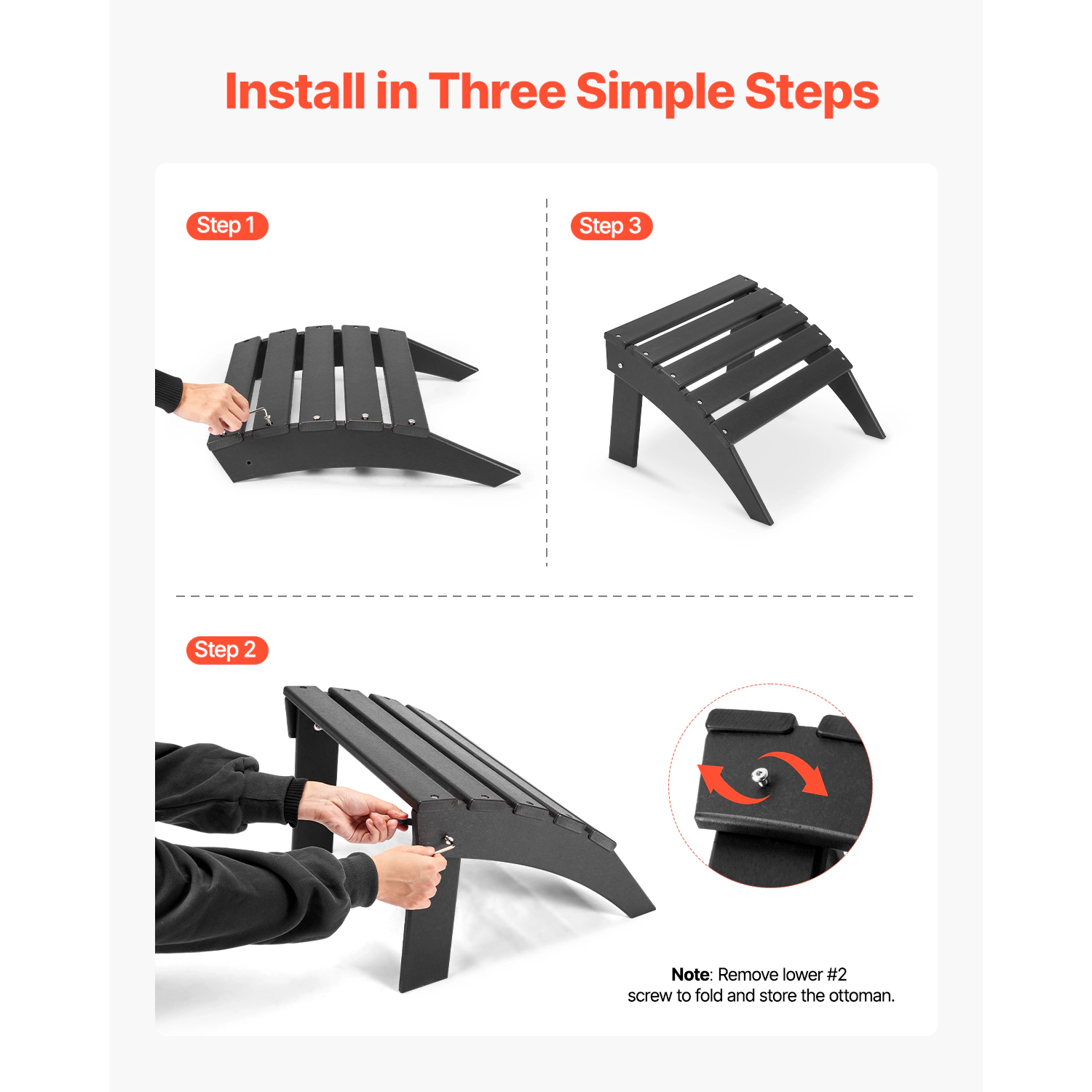 HONGGE Adirondack Ottoman HDPE Plastic Folding Weather-Resistant Foot Rest for Chair