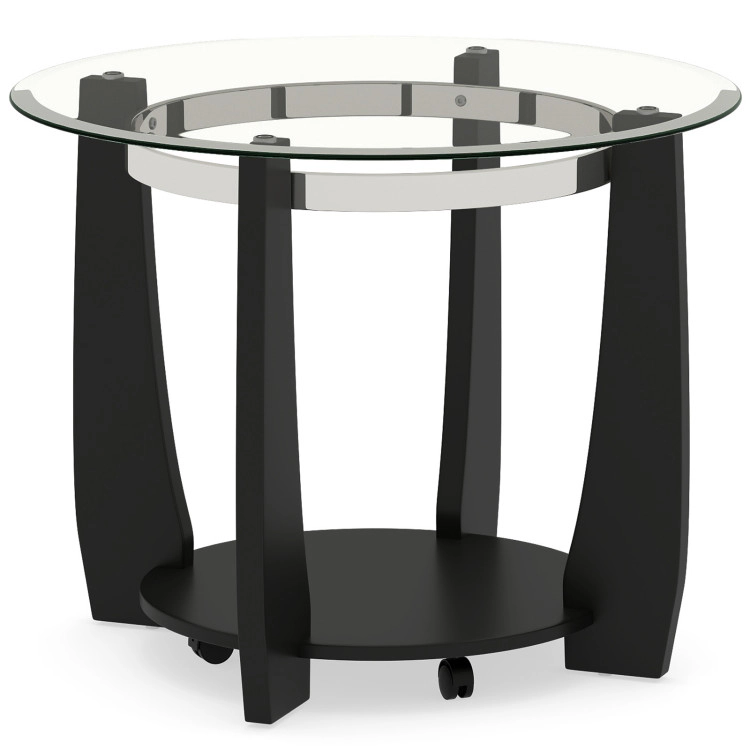 Hivvago 32" 2-Tier Glass Round Coffee Table With Storage Shelf