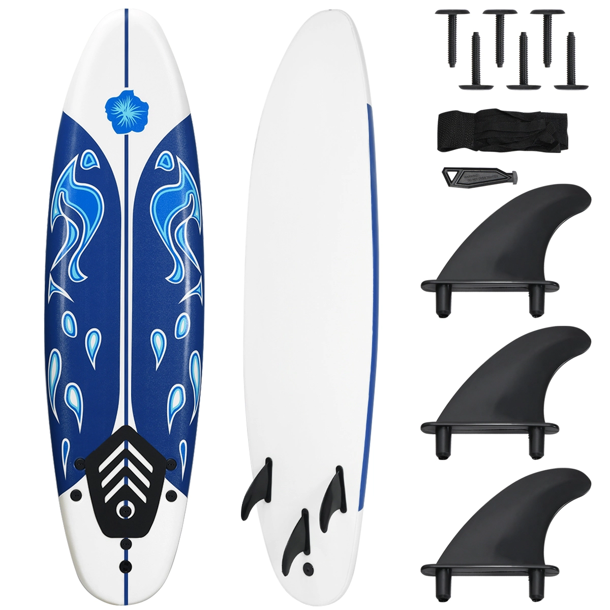 SUGIFT 6-ft 200-lb Capacity Soft Top Foam Surfboard with Slick HDPE Bottom 3 Detachable Fins and Leash