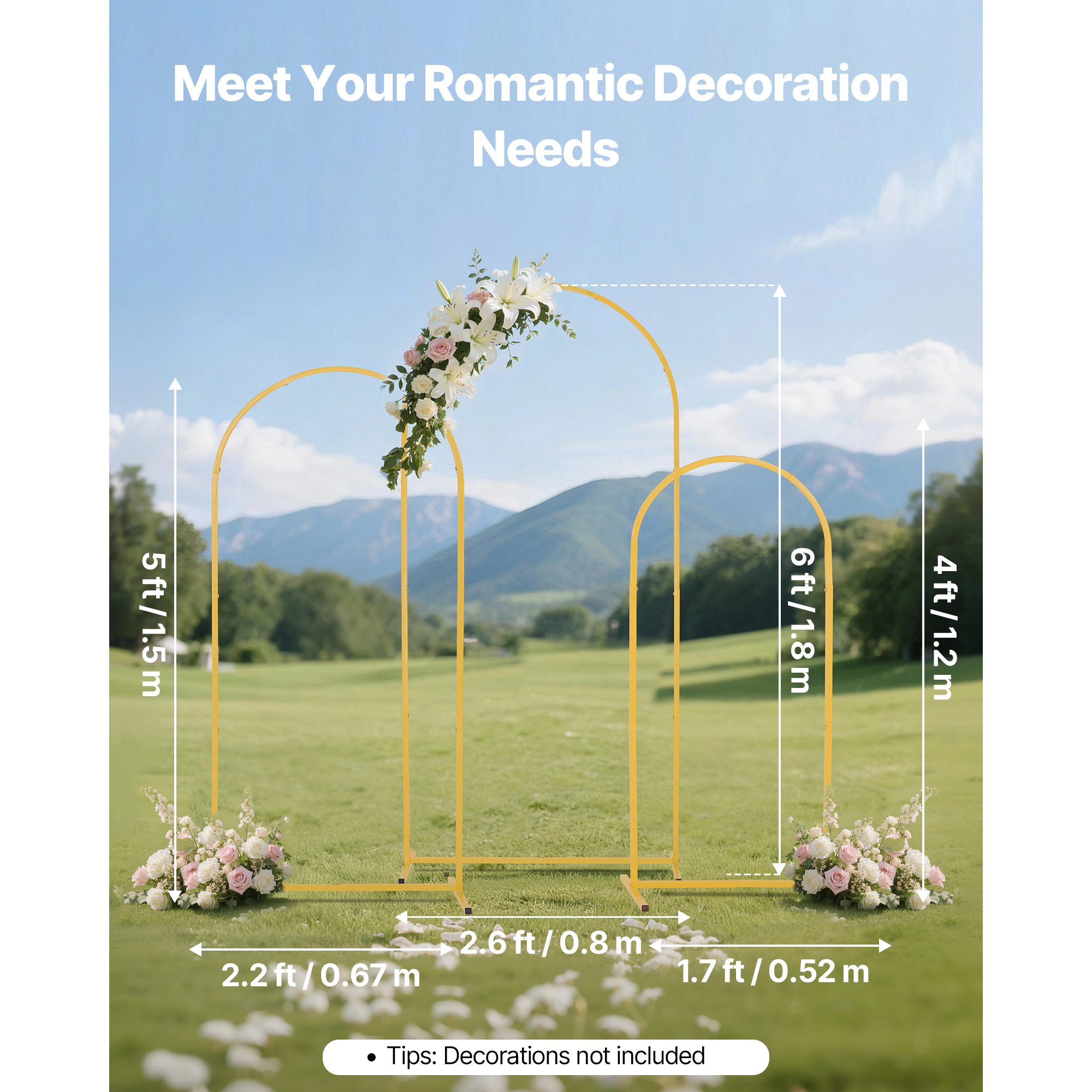 HONGGE Arch Backdrop Stand Stable Structure Easy Assembly Gold Metal Arch Backdrop Stand for Wedding Birthday Party
