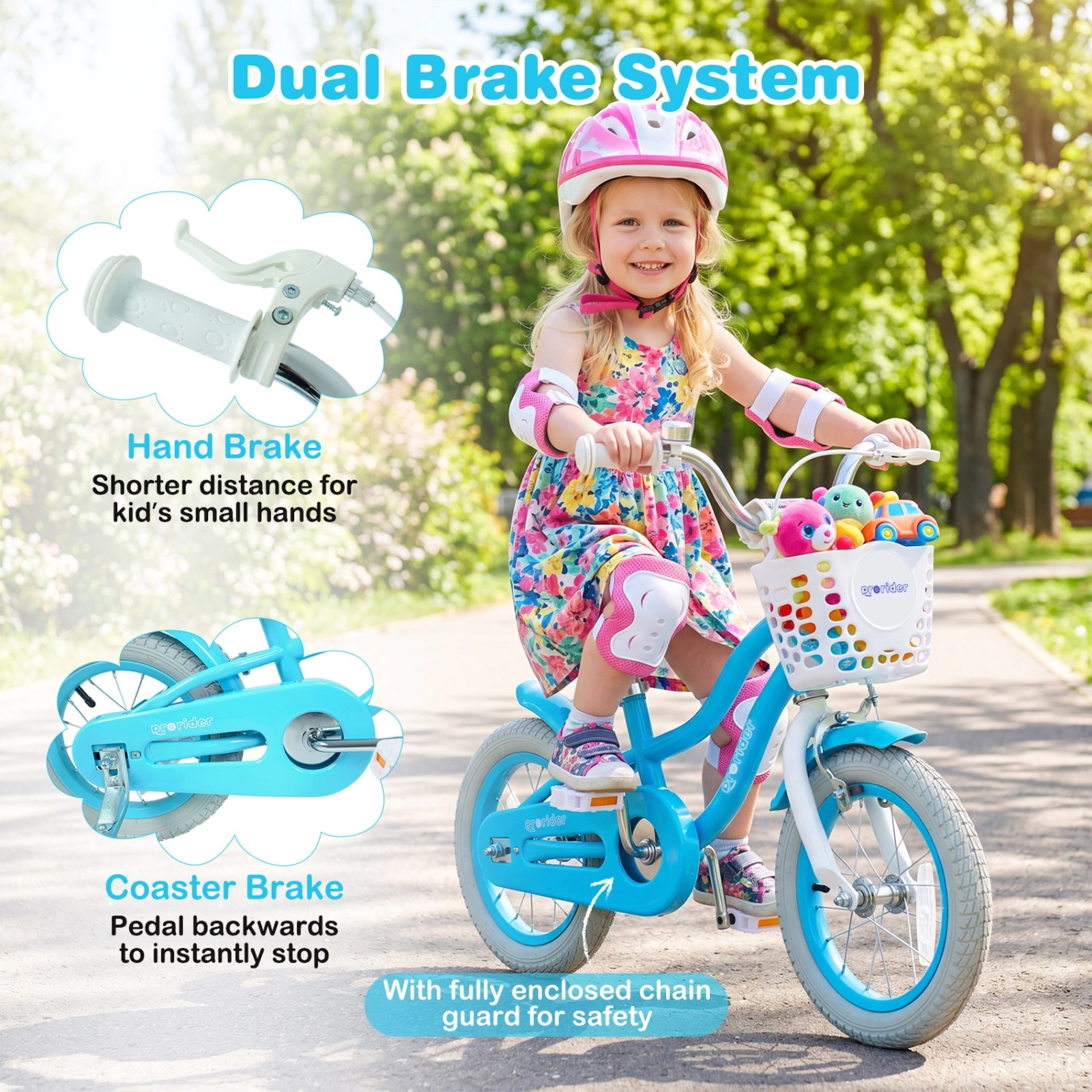 12-in Kids Bike Dual Brakes Ages 3-4 Blue Bicycle Training Wheels Removable Basket 110-lb Seat Capacity