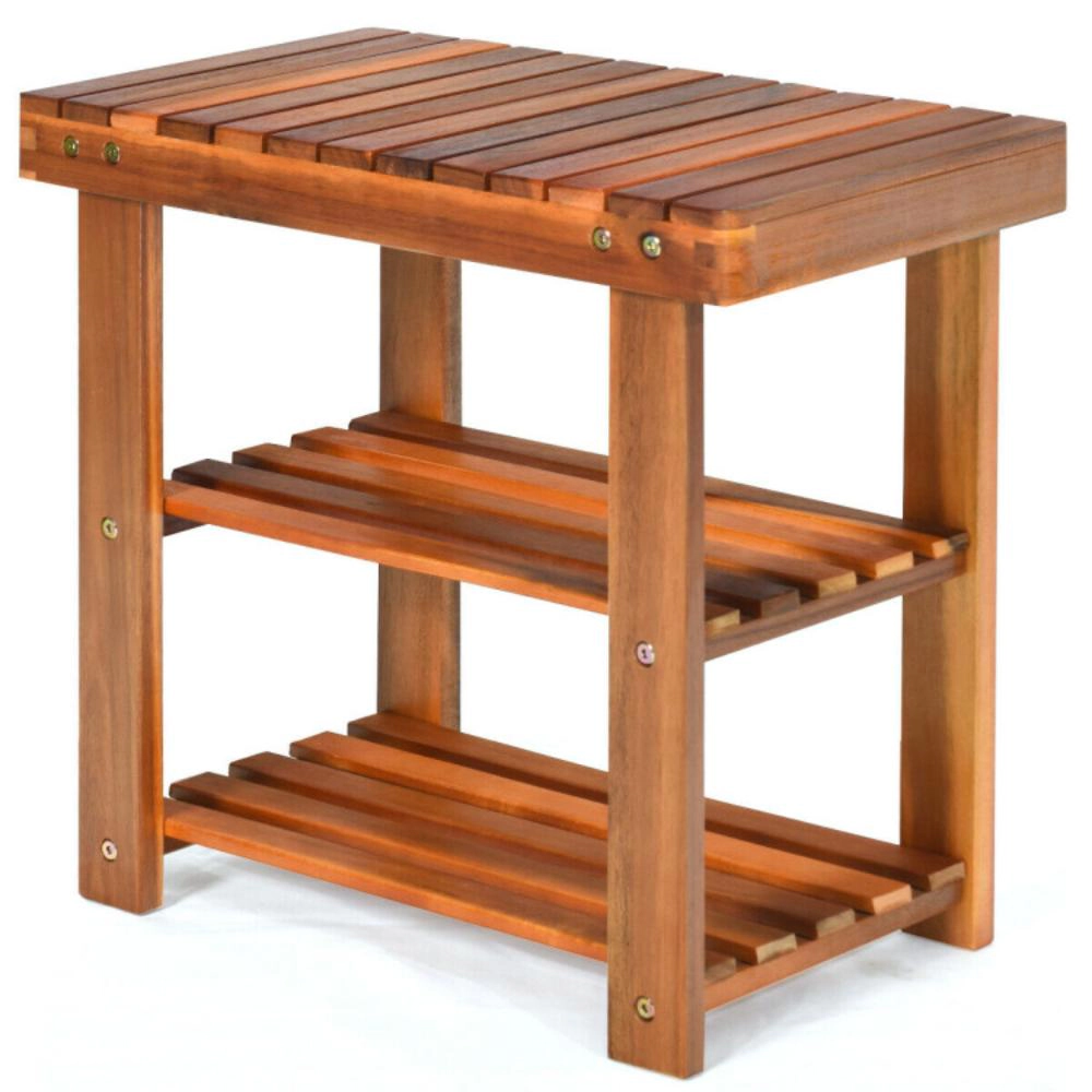 Hivvago 3-Tier Wood Shoe Rack 19' Shoe Bench Boots Organizer