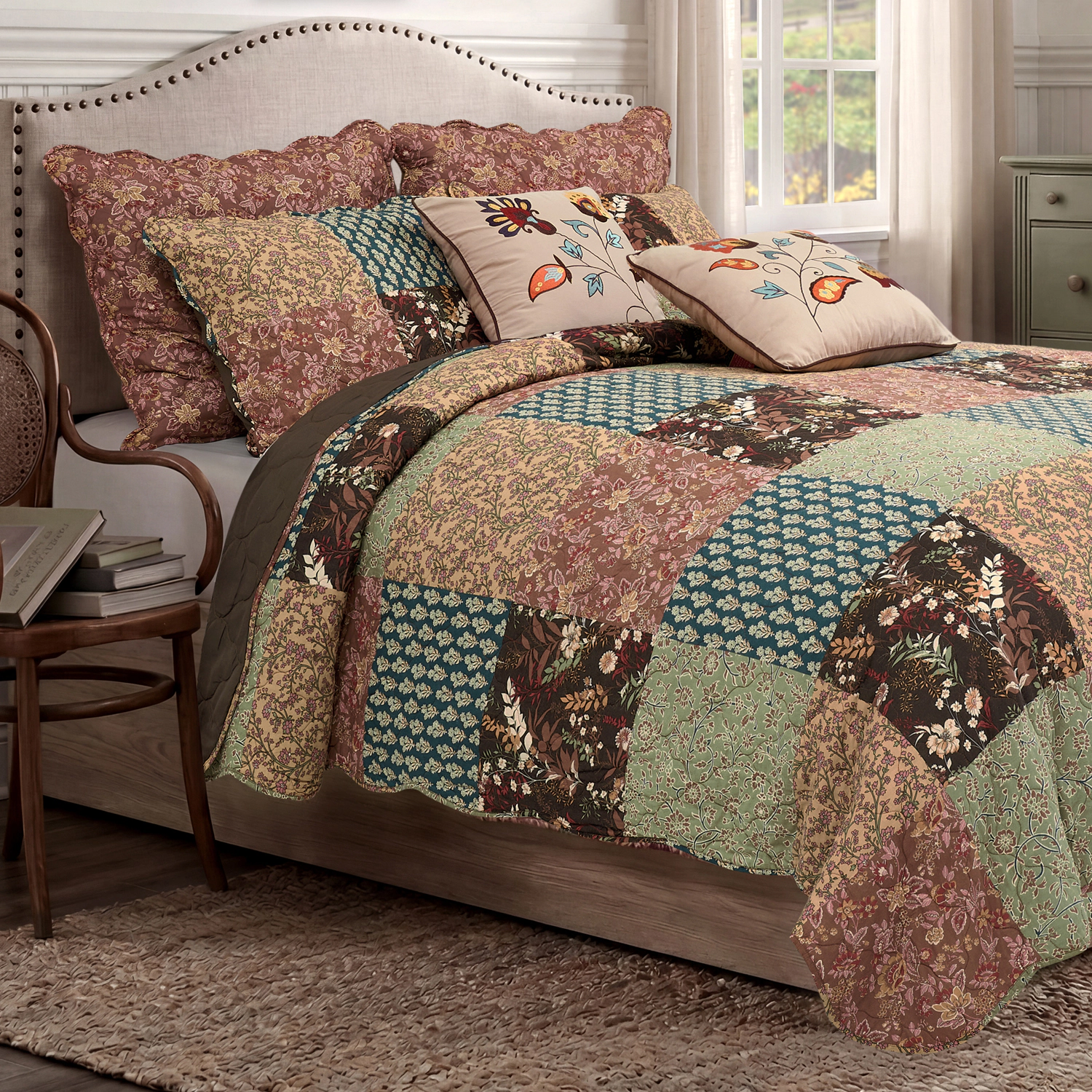 Greenland Home Fashions Hazel 100% Cotton Reversible Lightweight Quilt Set 3 PC
