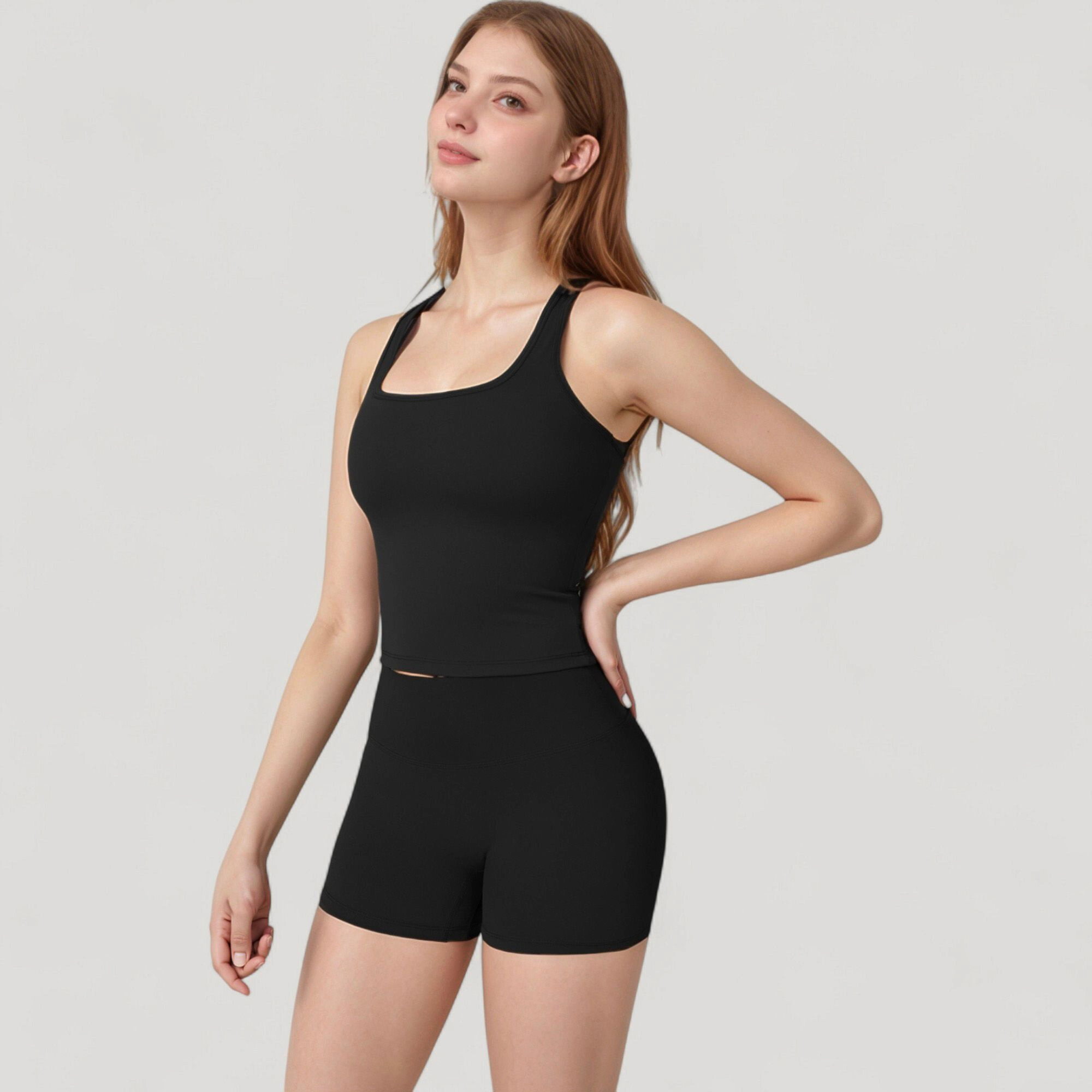 Anna-Kaci Women's Square Neck Active Tank Top with Built-In Bra and Racerback Design for Comfort Movement
