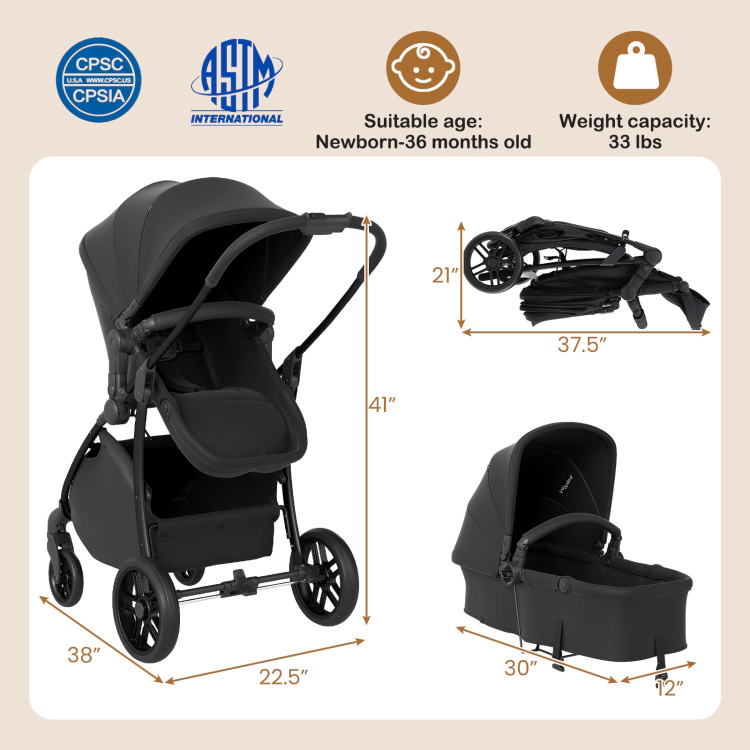 Hivvago 2-in-1 Baby Stroller with Bassinet Mode and Reversible Seat