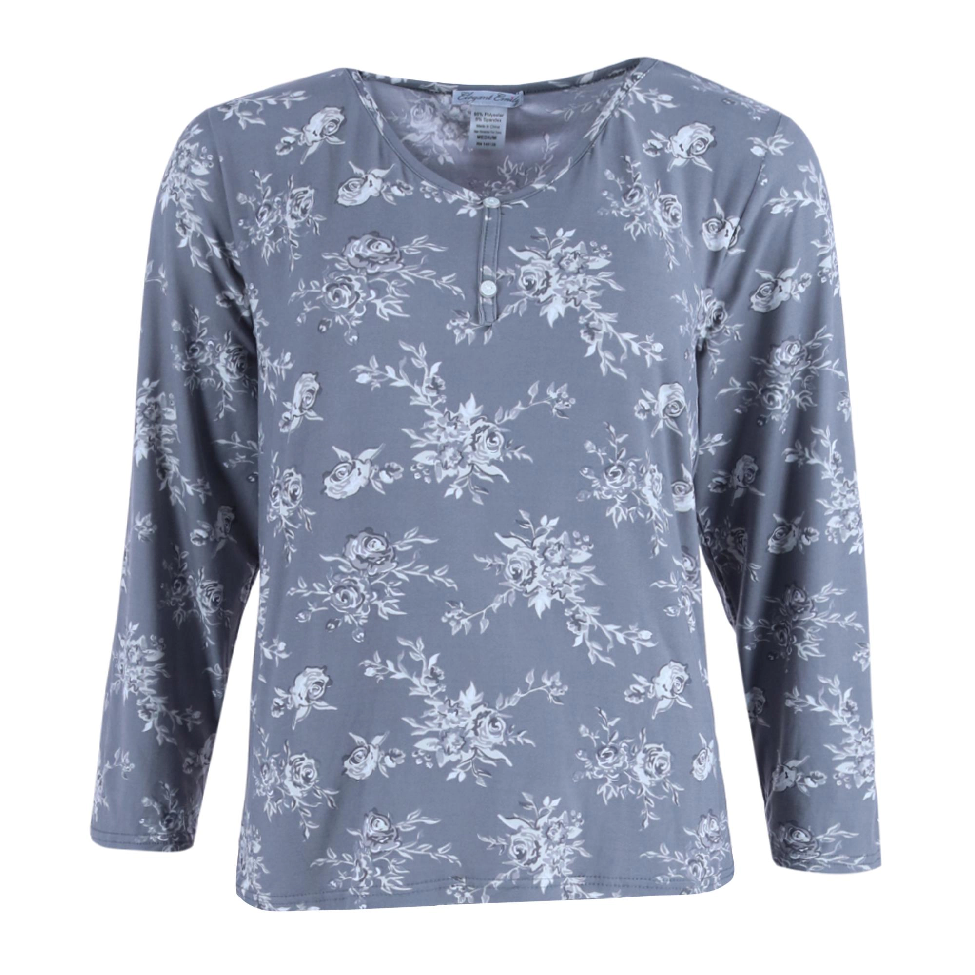 Elegant Emily Women's Henley & Pant Grey Floral Set
