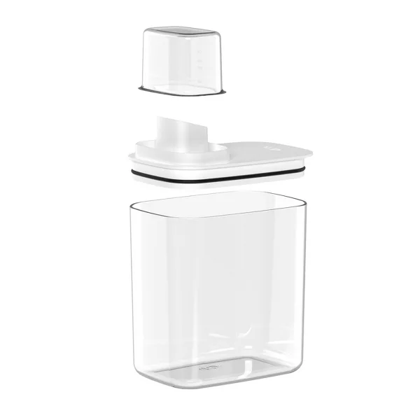 OU 50oz Laundry Detergent Dispenser w Measuring Cap, Liquid Soap & Fabric Softener Dispenser w/ Internal Drip Return Lid
