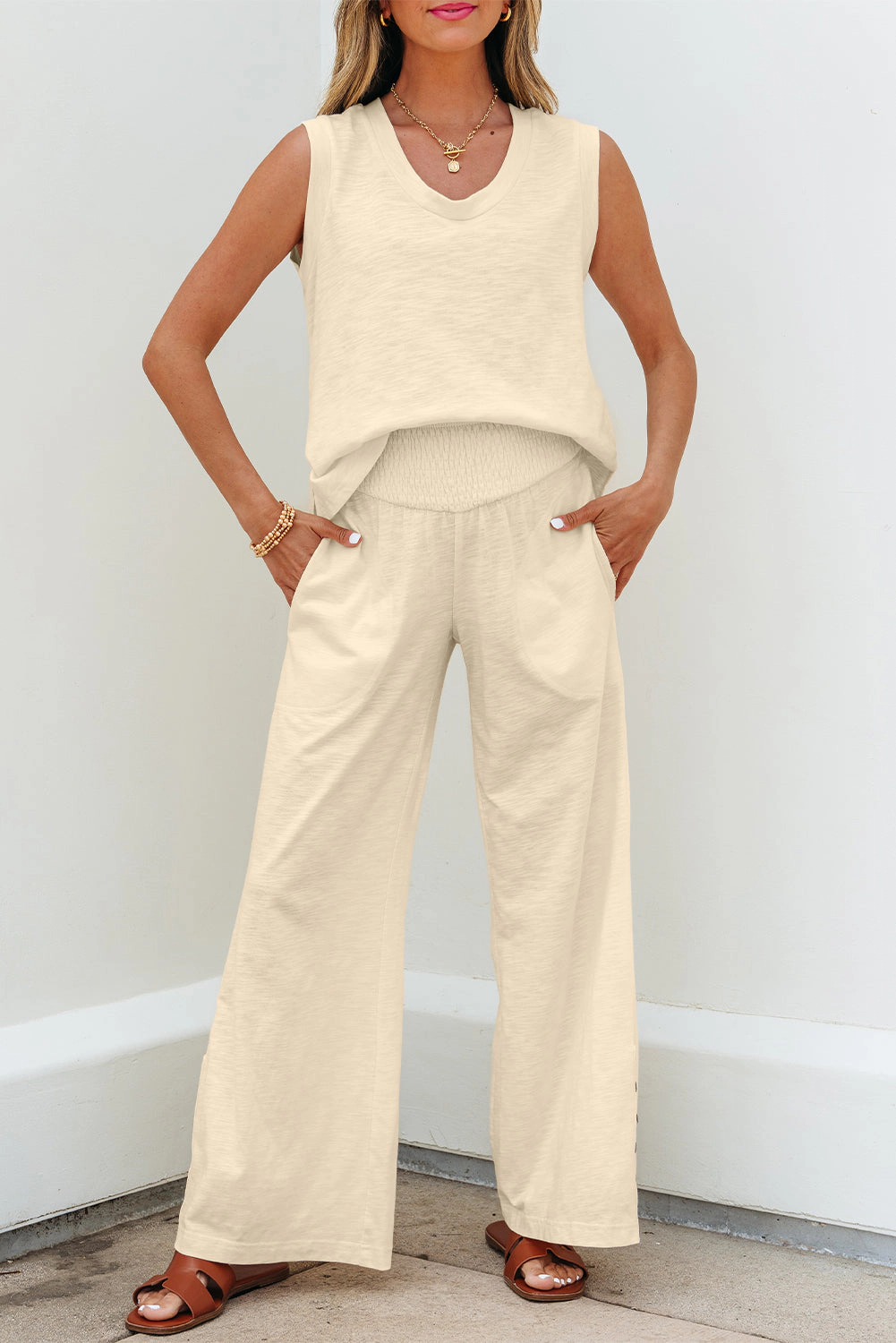 Threaded Pear Women's Kassidy Solid Color Tank Top Set