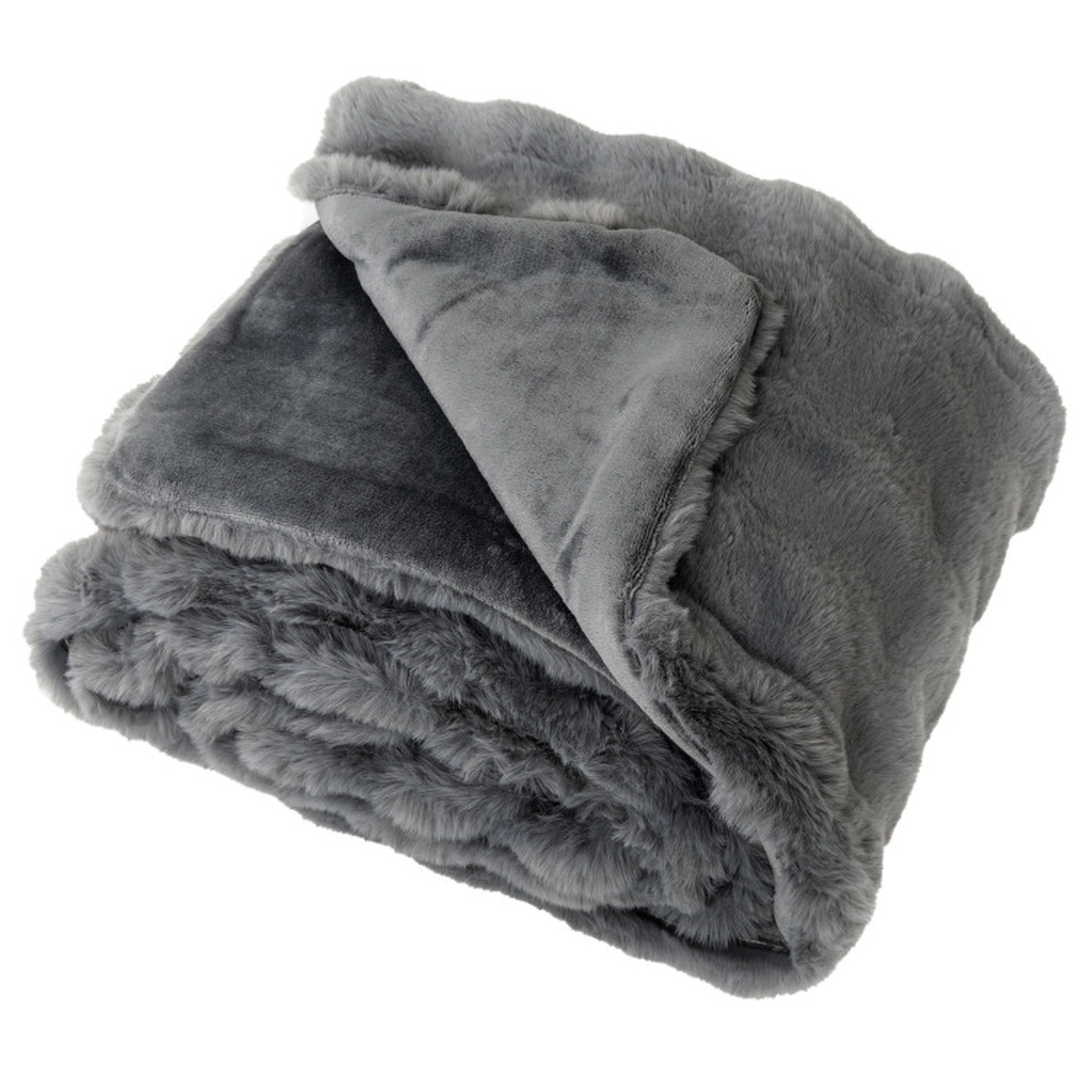 SUGIFT Twin Size Double Sided Faux Rabbit Fur Flannel Blanket 620GSM Fur 210GSM Flannel 60 x 80-in 6.5-lb Gray