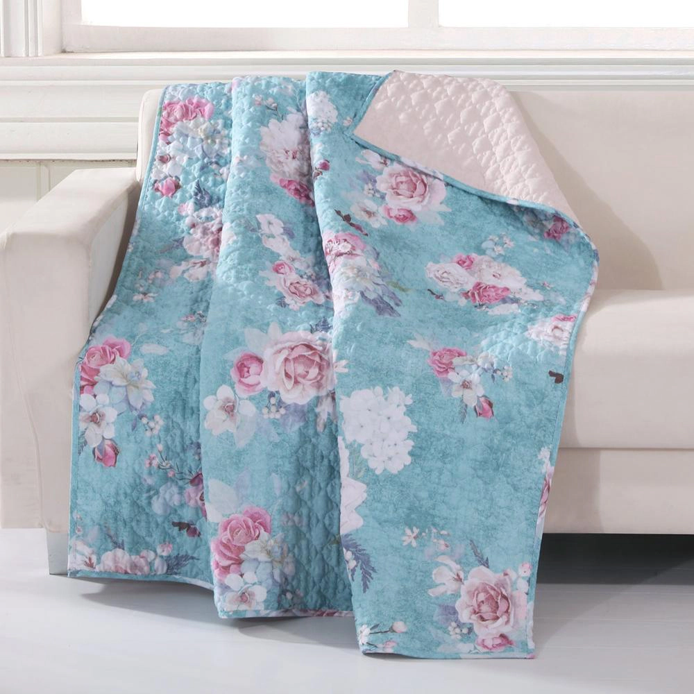 Greenland Home Fashions Barefoot Bungalow Avril Floral Patterns Digitally Printed Throw Blanket 50"x60" Turquoise Blue