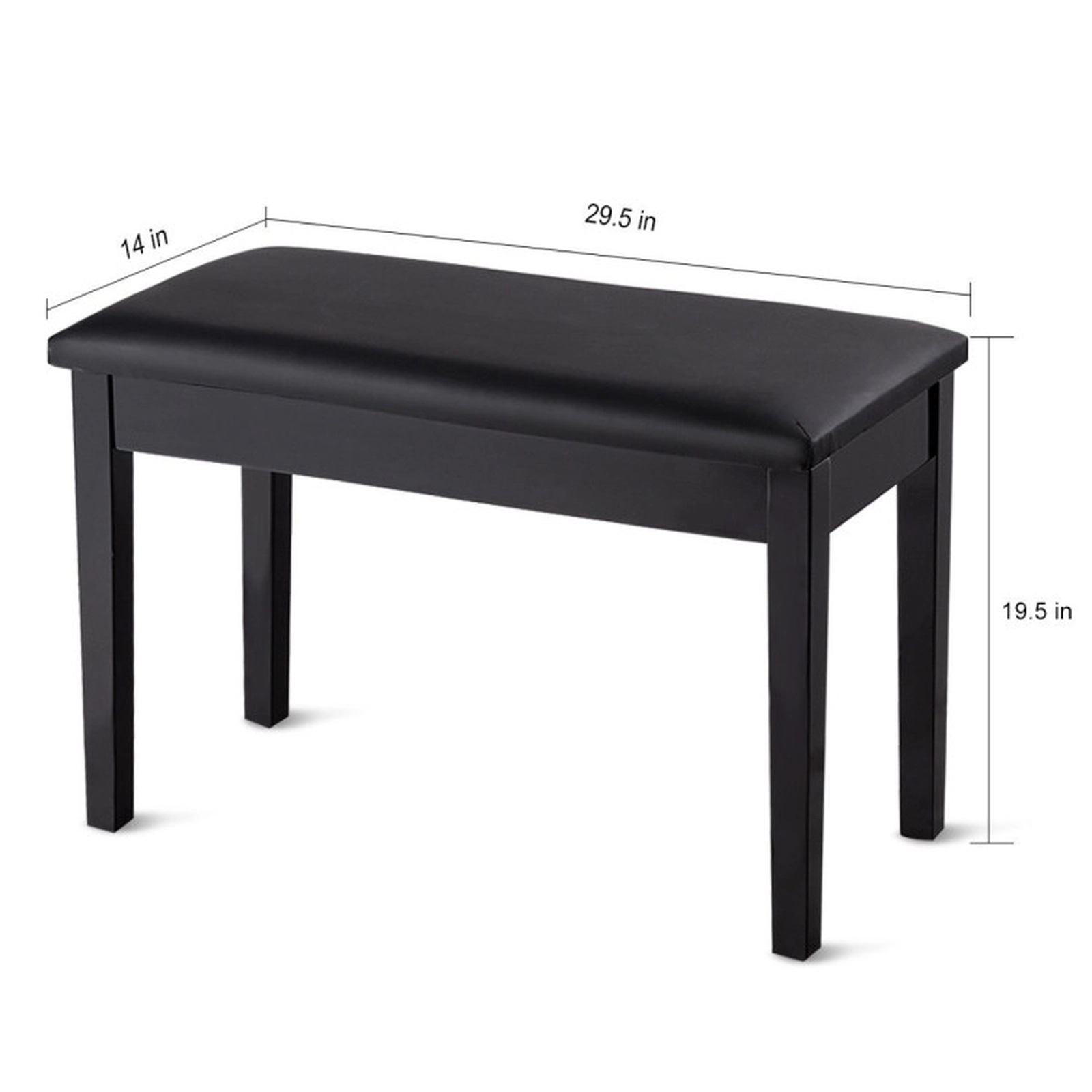 SUGIFT Solid Wood PU Leather Padded Piano Bench Ottoman with Storage 360-Lb Capacity 29.5-in Wide 1-Piece Black
