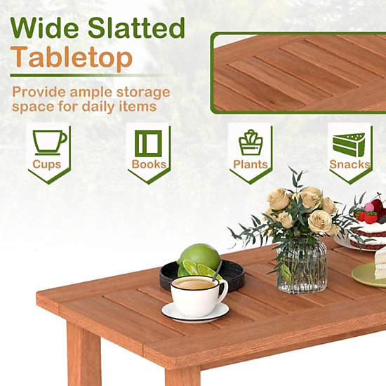 Hivvago Patio Coffee Table With Slatted Tabletop For Deck  Poolside