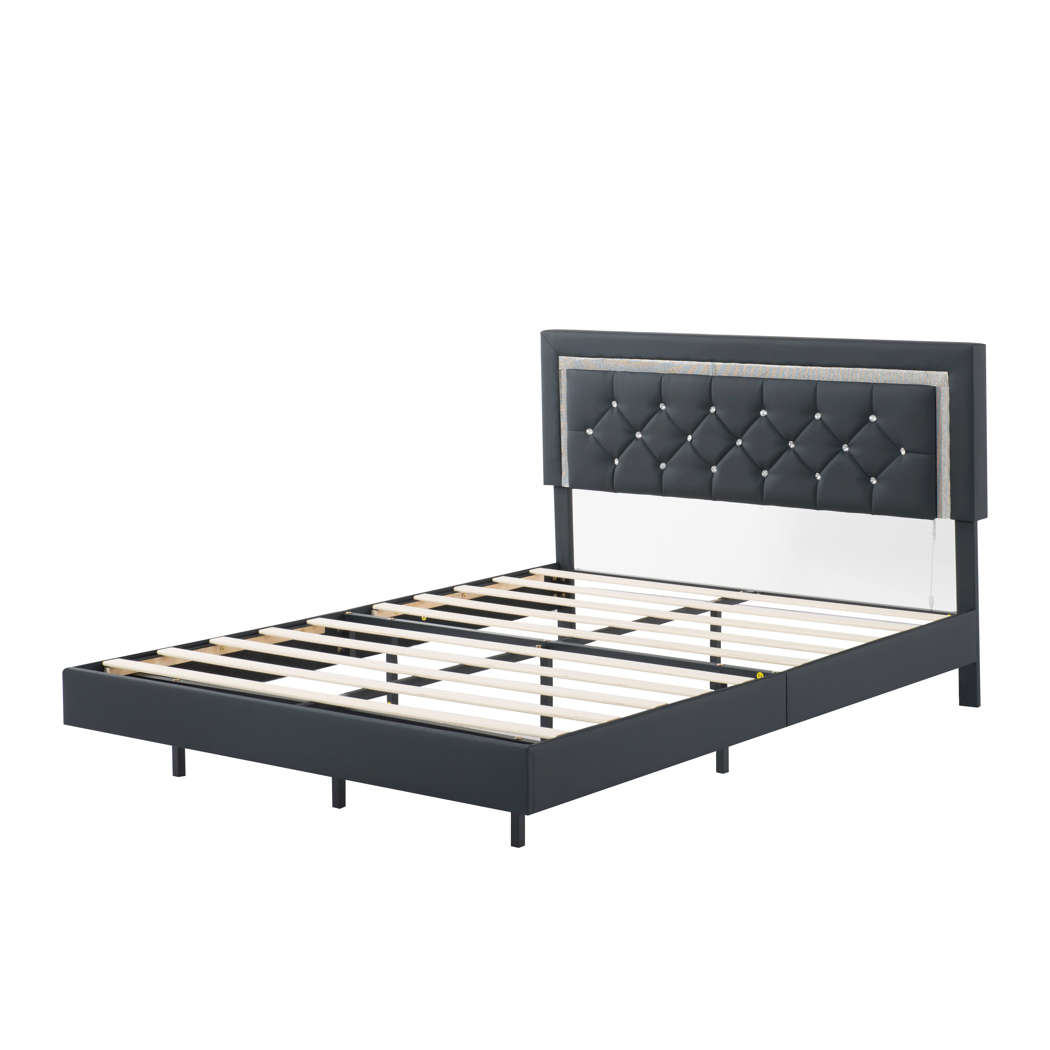 Flynama Queen Platform Bed with Adjustable LED Headboard (43-45"), RGB Lights, Black