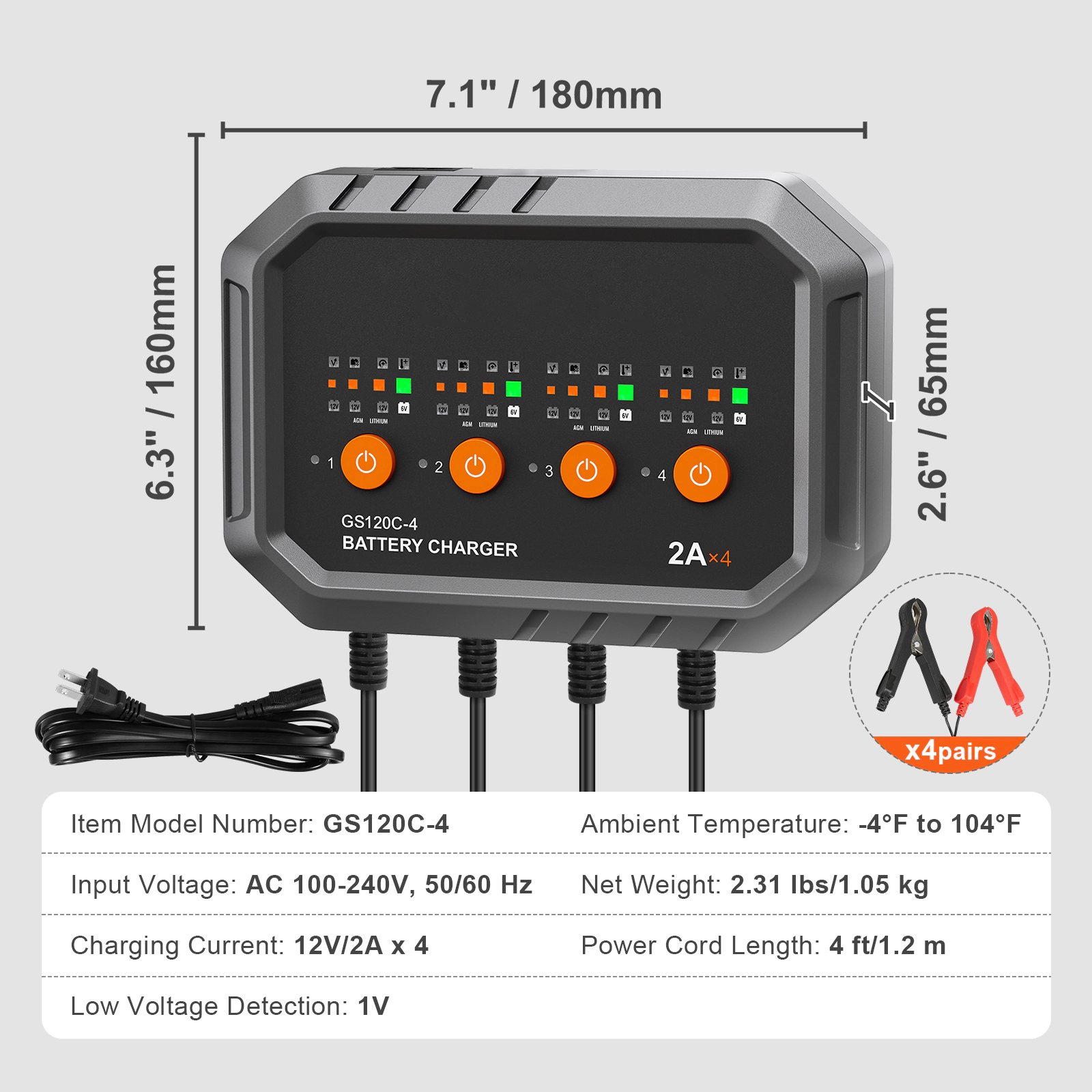 HONGGE Smart Battery Charger Lithium LiFePO4 Lead-Acid AGM / Gel SLA Car with LCD Display Trickle