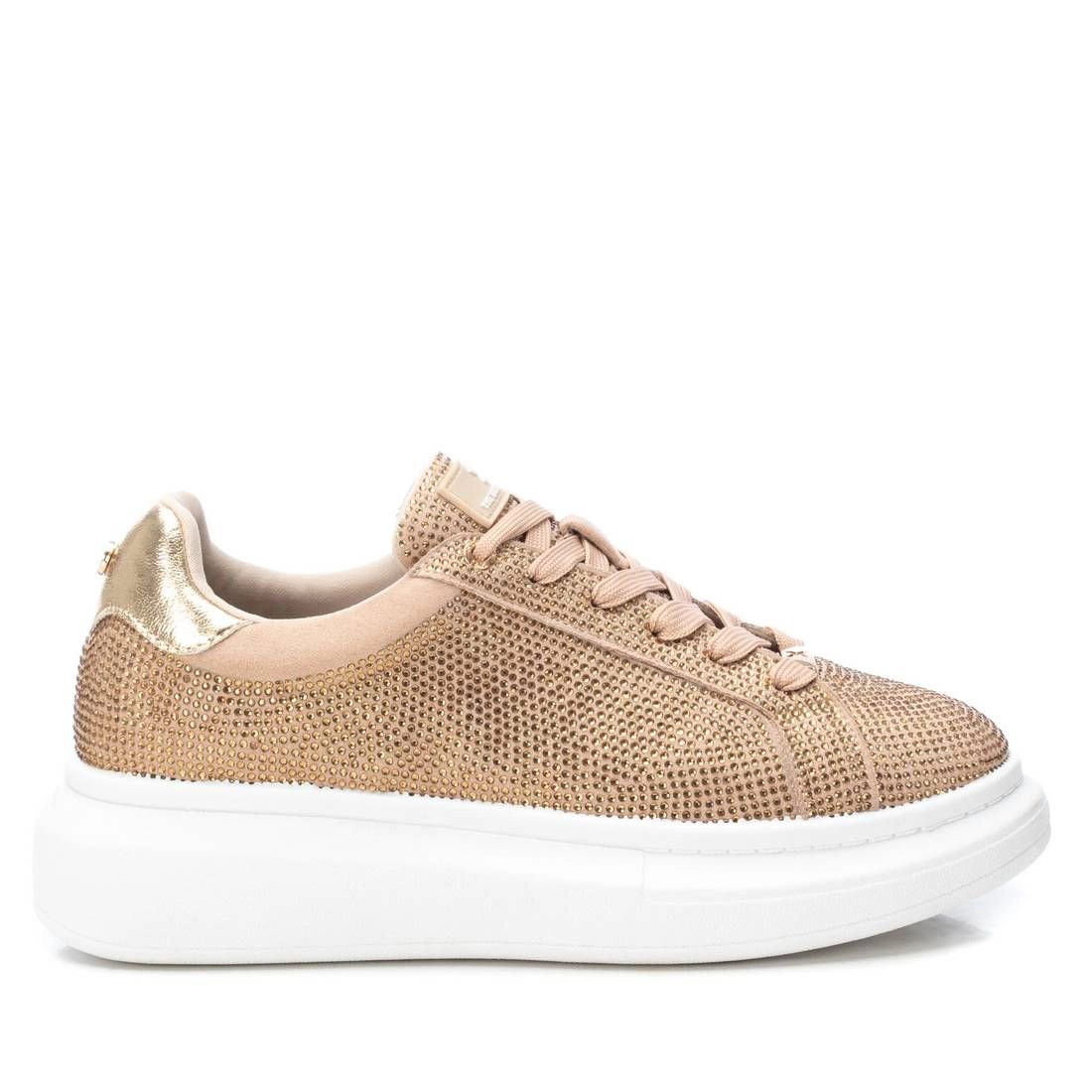XTI Women's Lace-Up Sneakers Round Toe, Decorative Mini Stones