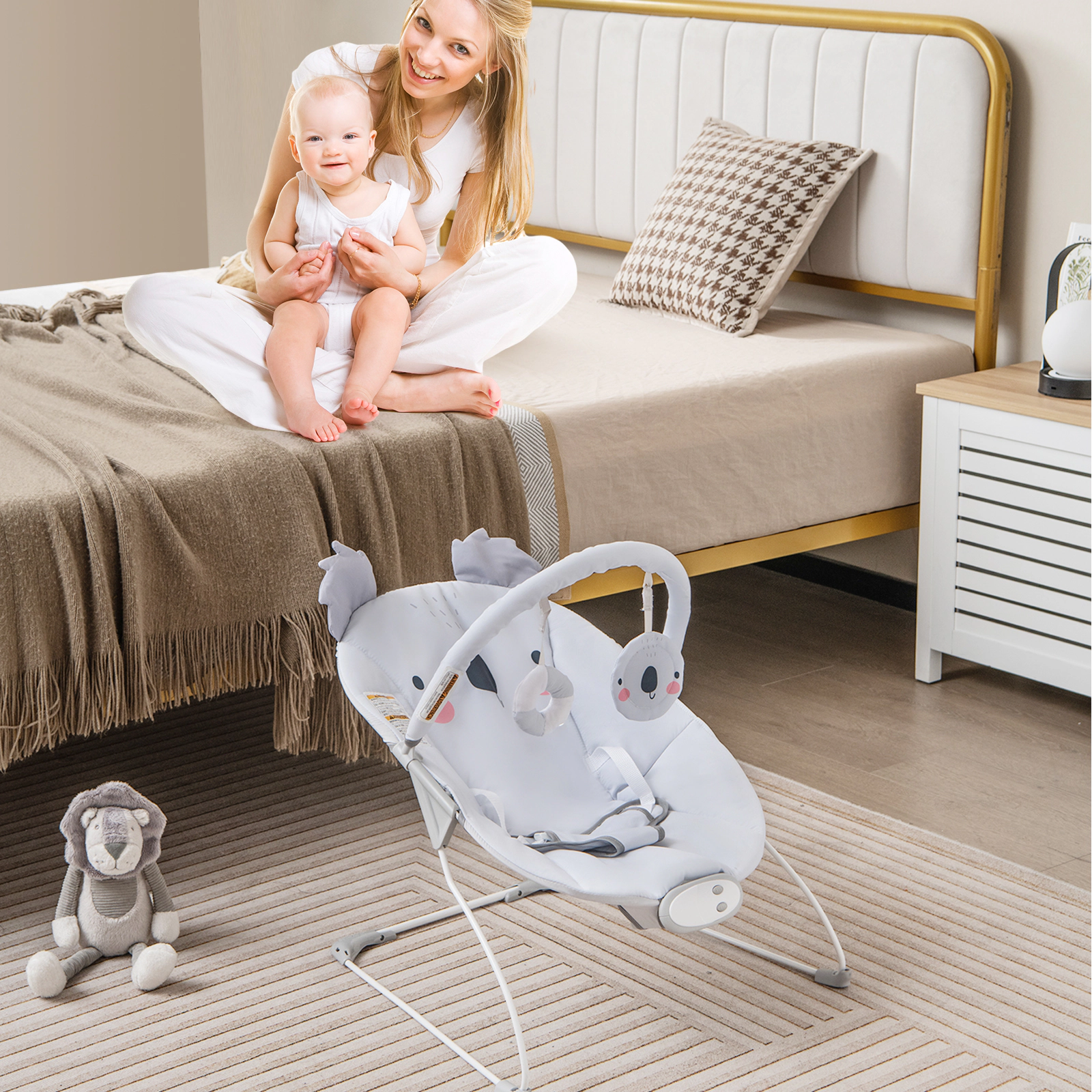 SUGIFT Baby Portable Bouncer Infant Rocker Seat Music Box Toy Bar 20-lb Capacity Ages 0-6 Months 25 x 20 x 23-in Gray