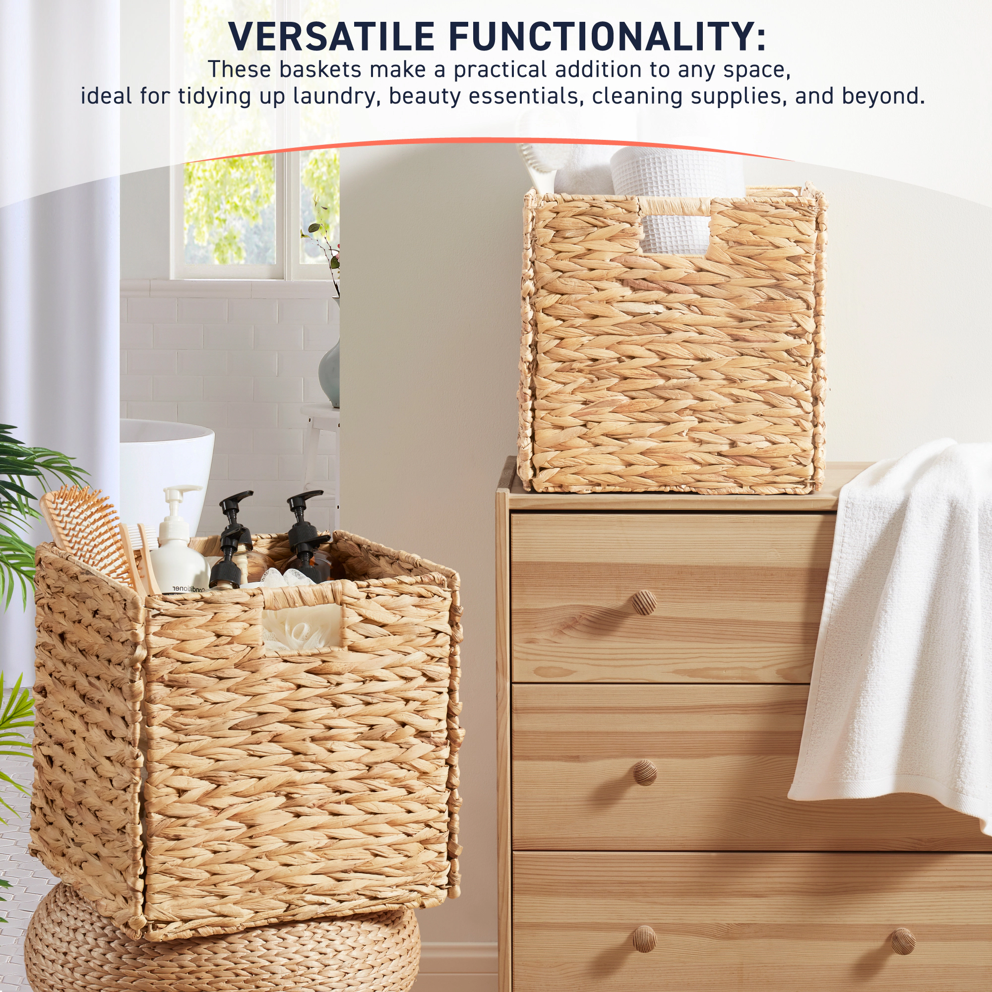 Ornavo Home 10.5x10.5in Set of 8  Water Hyacinth Storage Cube Bin Basket