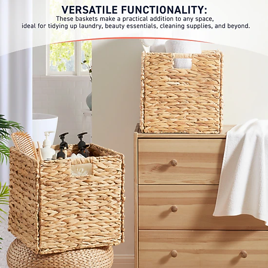 Ornavo Home 10.5x10.5in Set of 8  Water Hyacinth Storage Cube Bin Basket