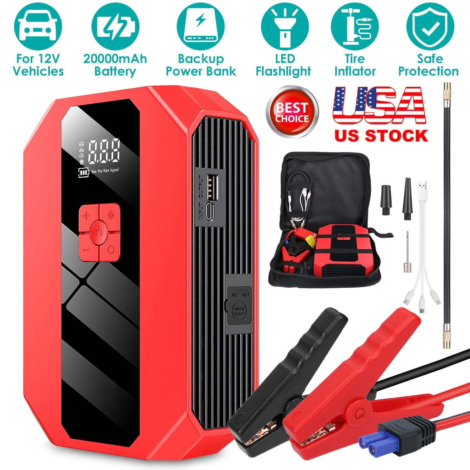 GBruno 1500A Jump Starter With Air Compressor
