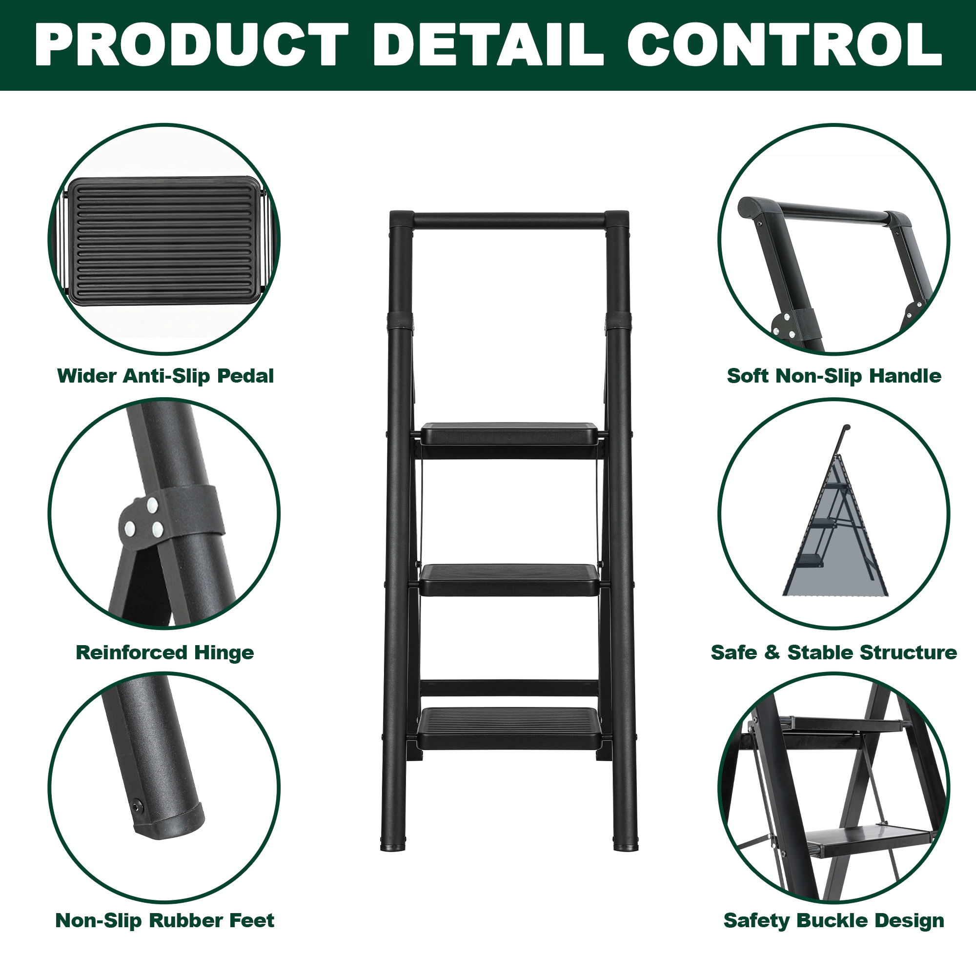 Flynama Step Ladder- 330lb Capacity Steel Foldable Step Stool