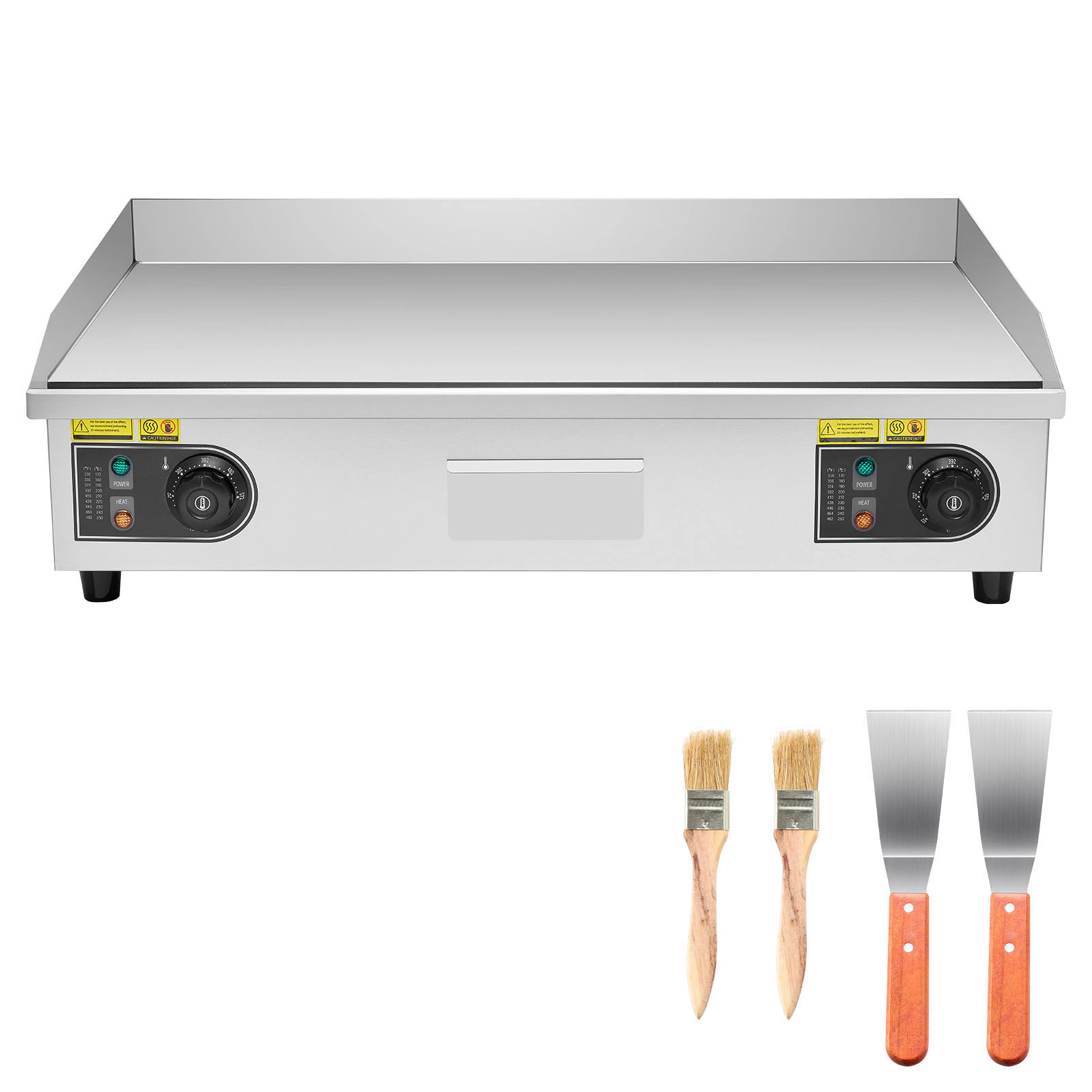 HONGGE Commercial Electric Griddle, 122-570°F Adjustable Temp Control, Stainless Steel, with 2 Spatulas, 2 Brushes