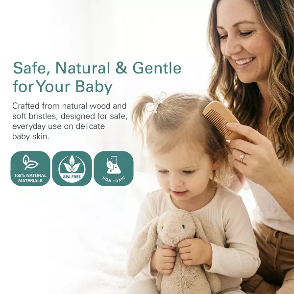 Sperric Baby Hair Brush & Comb Set, Wooden w/ Soft Goat Bristle, Cradle Cap for Newborns, Boys Girls