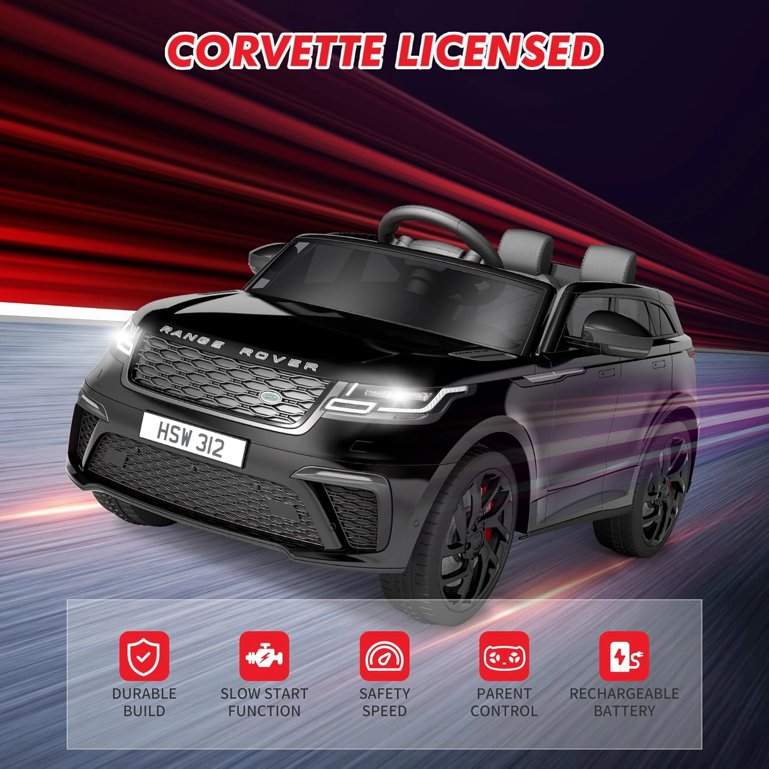 12V Kids Ride On Car, 2-Seater Electric Vehicle w/Remote Control, LED Lights, Music, Shock Absorber, Seat Belts